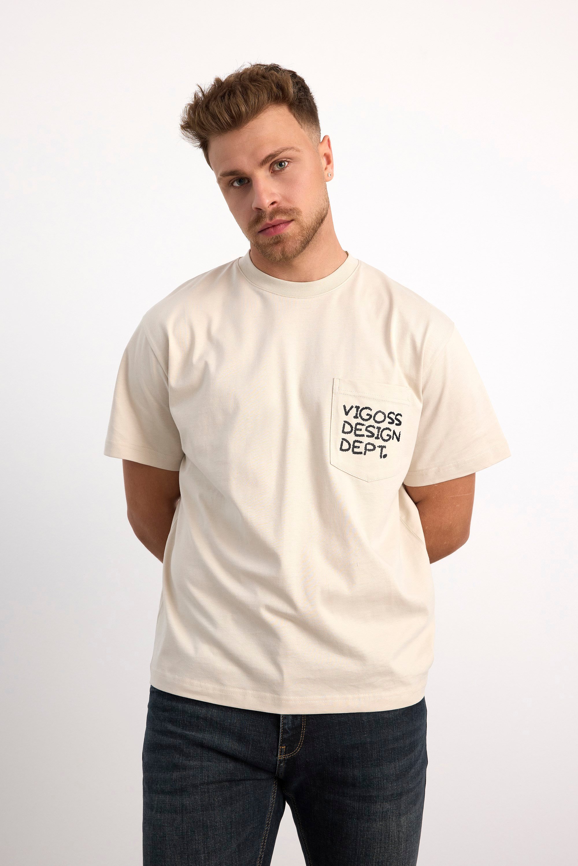 VIGOSS ACTION OVERSIZE BASKILI ERKEK T-SHIRT CEPLİ 63084-30226