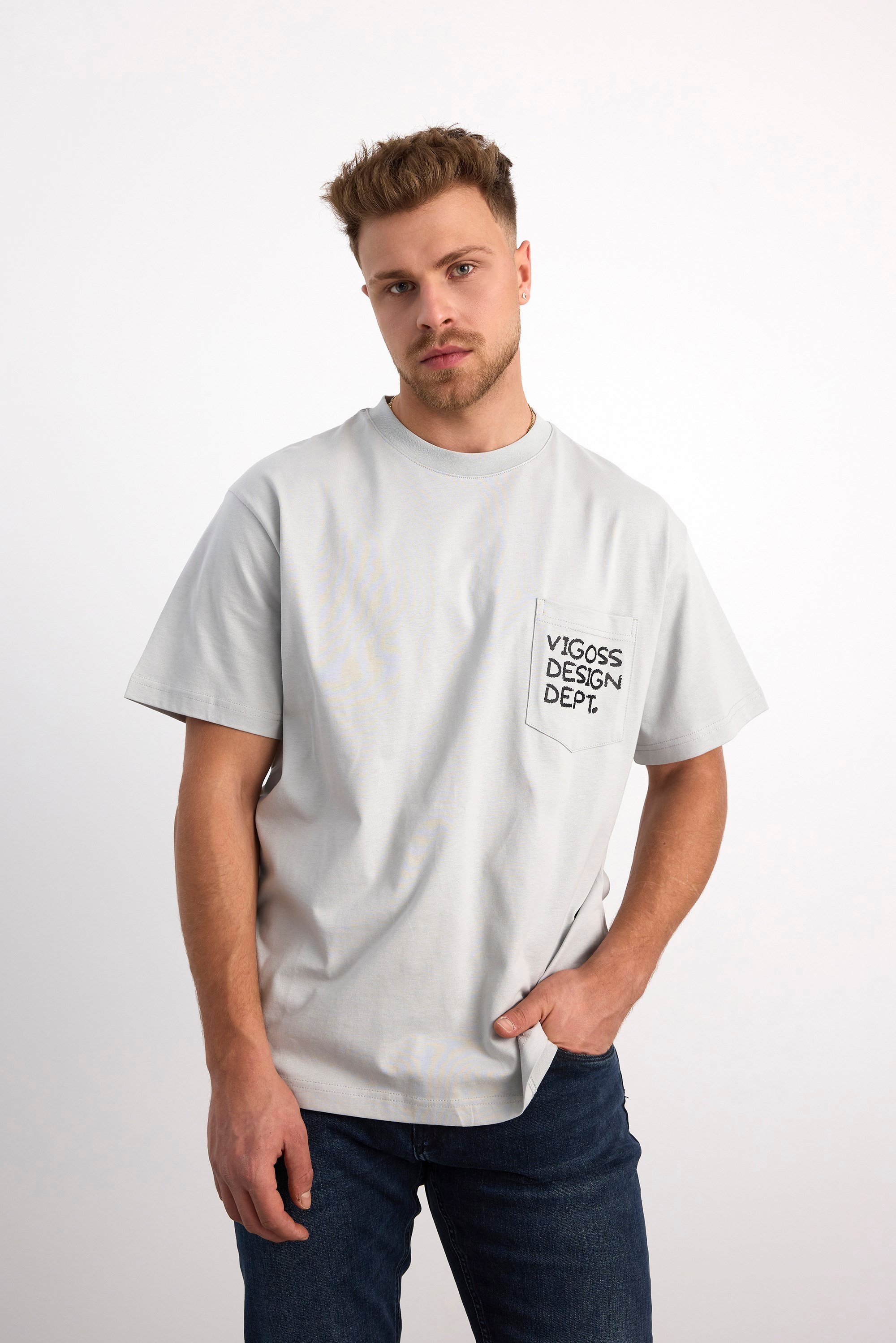 VIGOSS ACTION OVERSIZE BASKILI ERKEK T-SHIRT CEPLİ 63084-30226