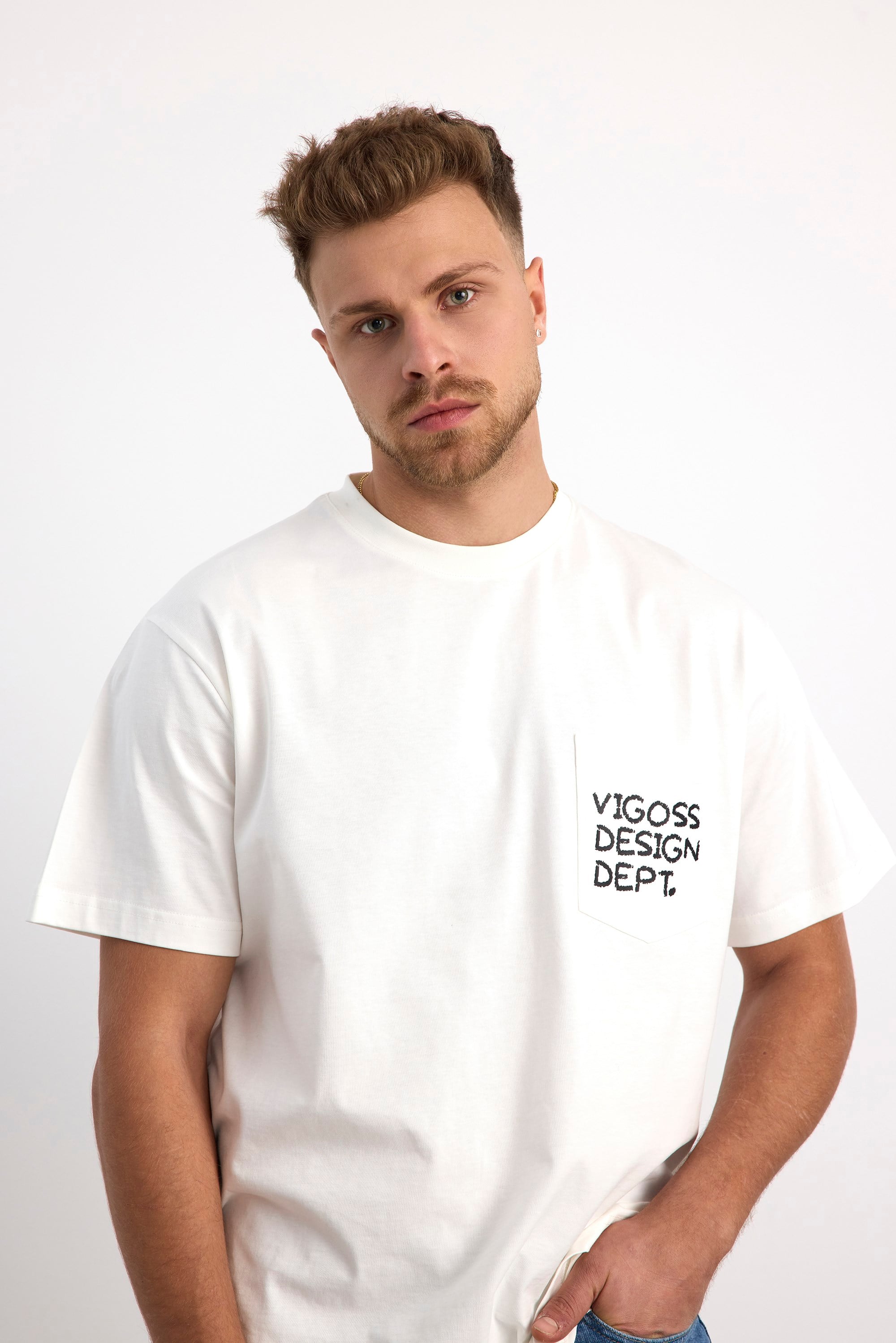 VIGOSS ACTION OVERSIZE BASKILI ERKEK T-SHIRT CEPLİ 63084-30226