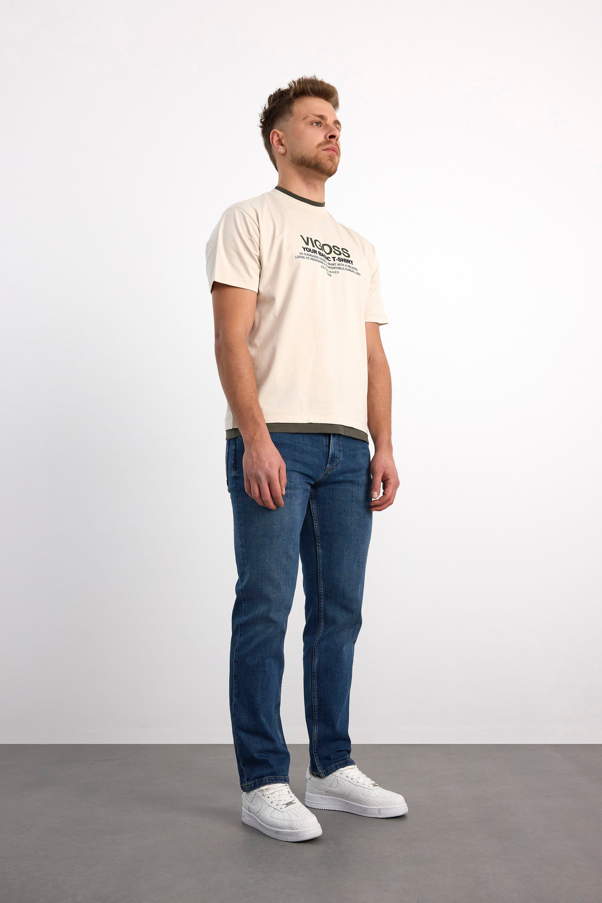 VIGOSS OVERSIZE ÇİFT YAKA ERKEK T-SHIRT 63085-30005