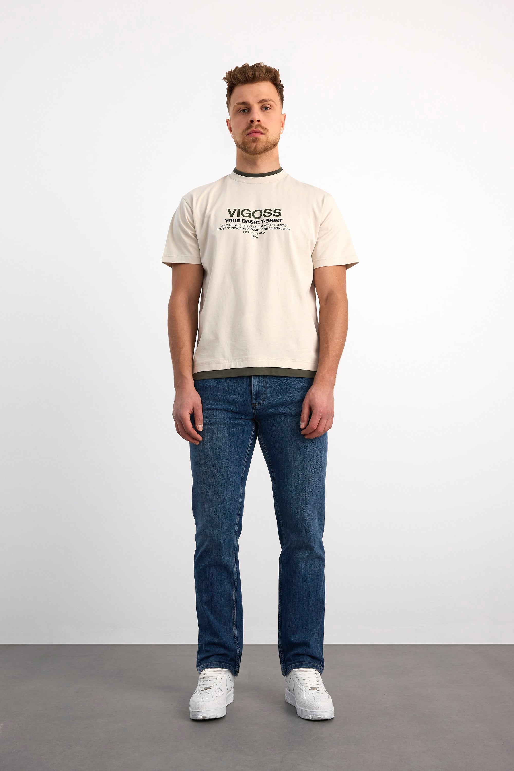 VIGOSS OVERSIZE ÇİFT YAKA ERKEK T-SHIRT 63085-30005