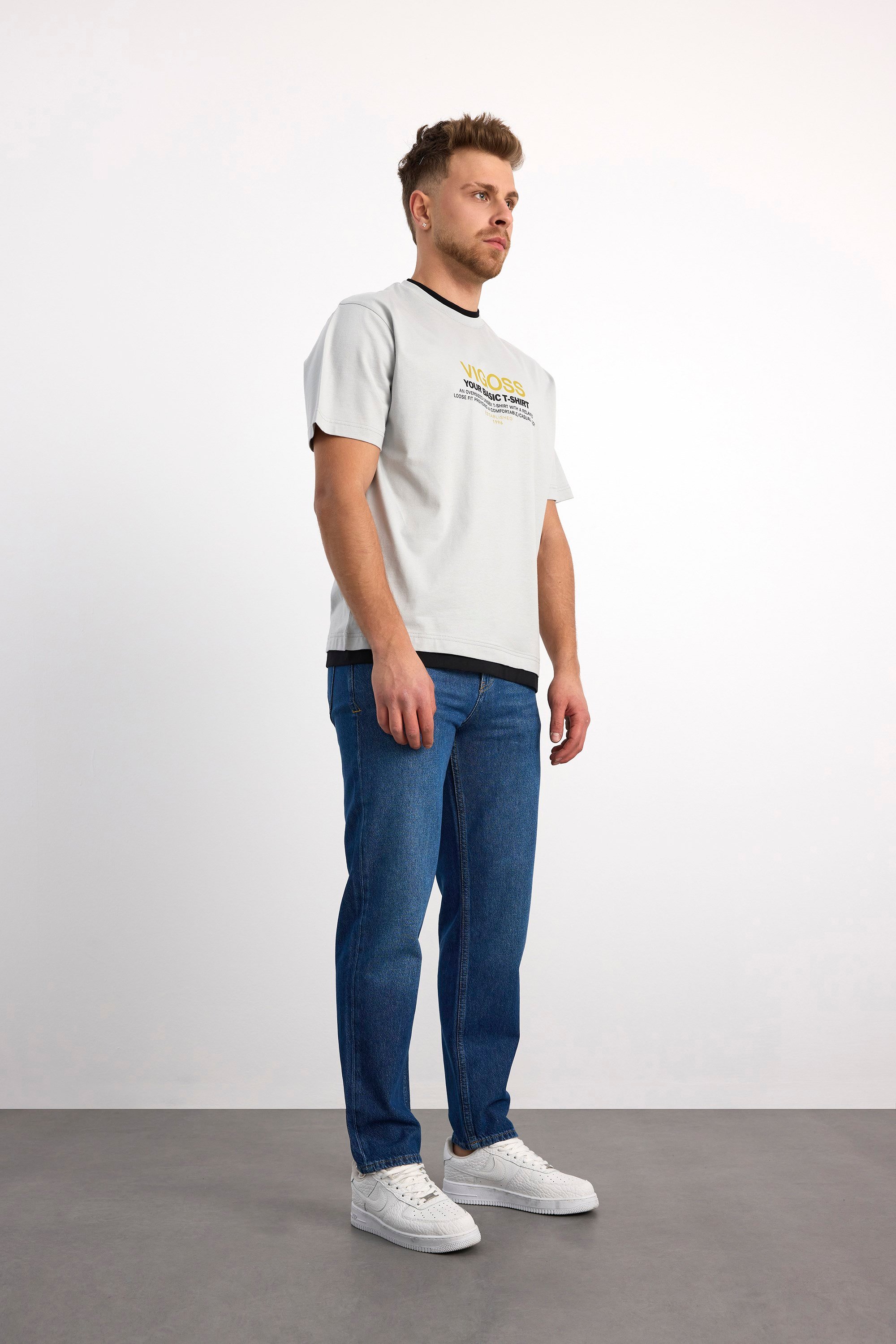 VIGOSS OVERSIZE ÇİFT YAKA ERKEK T-SHIRT 63085-30005