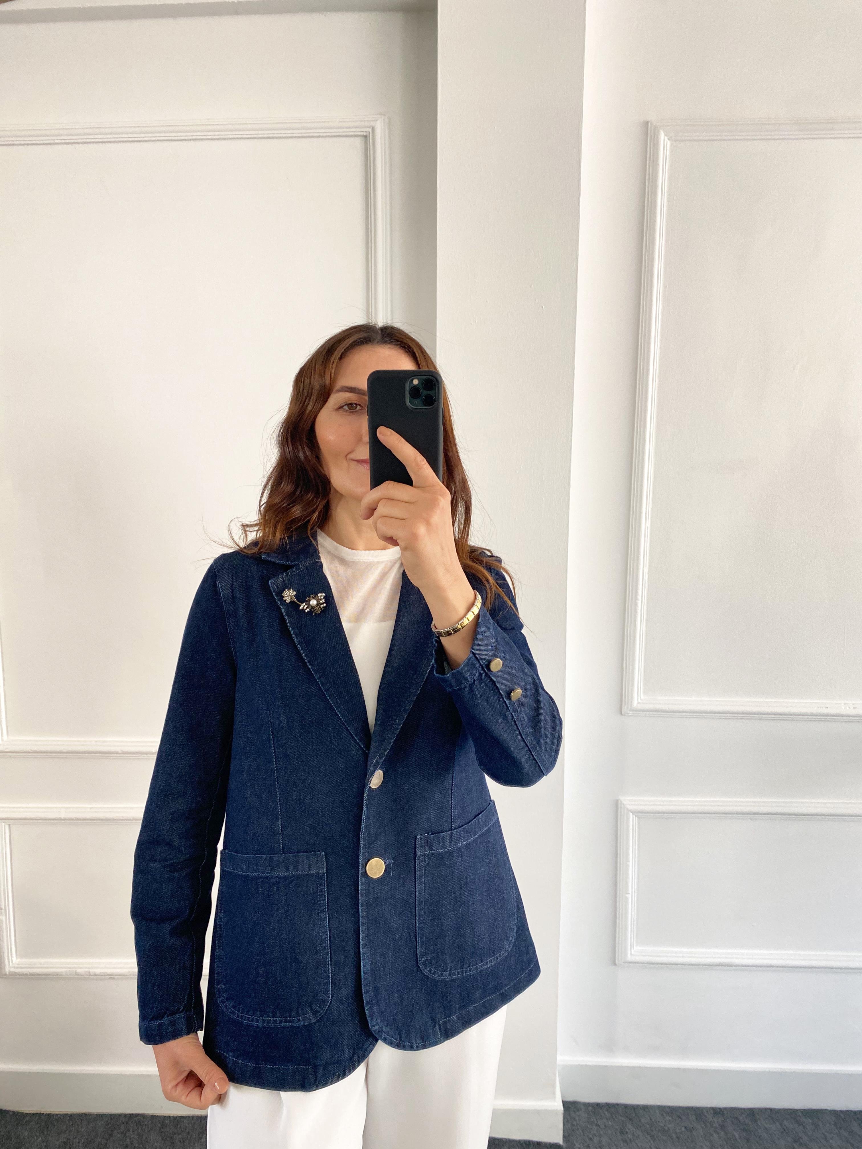 Astarlı Blazer Kot Ceket Lacivert
