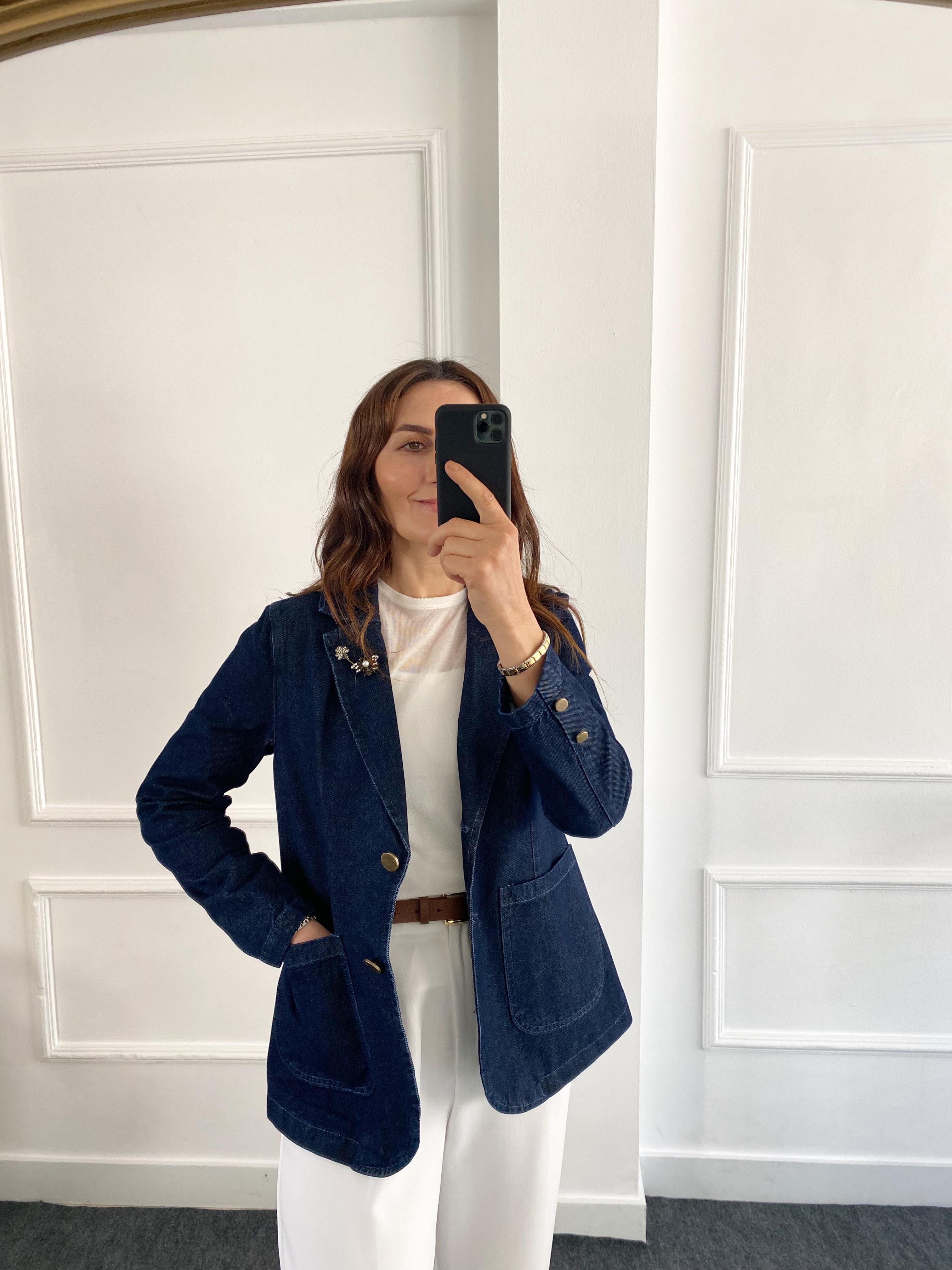 Astarlı Blazer Kot Ceket Lacivert