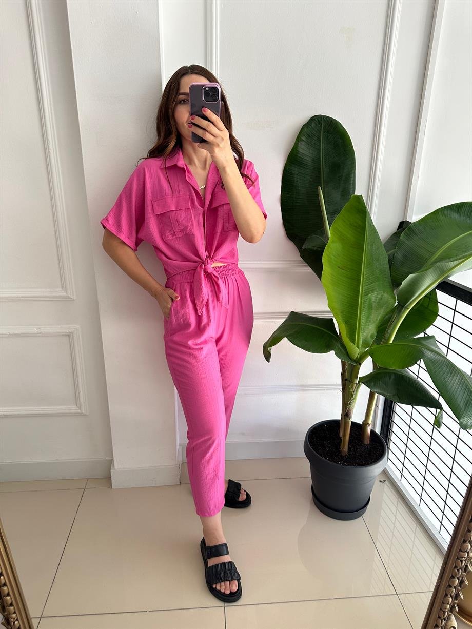 Bağlamalı Detaylı Gömlek Pembe