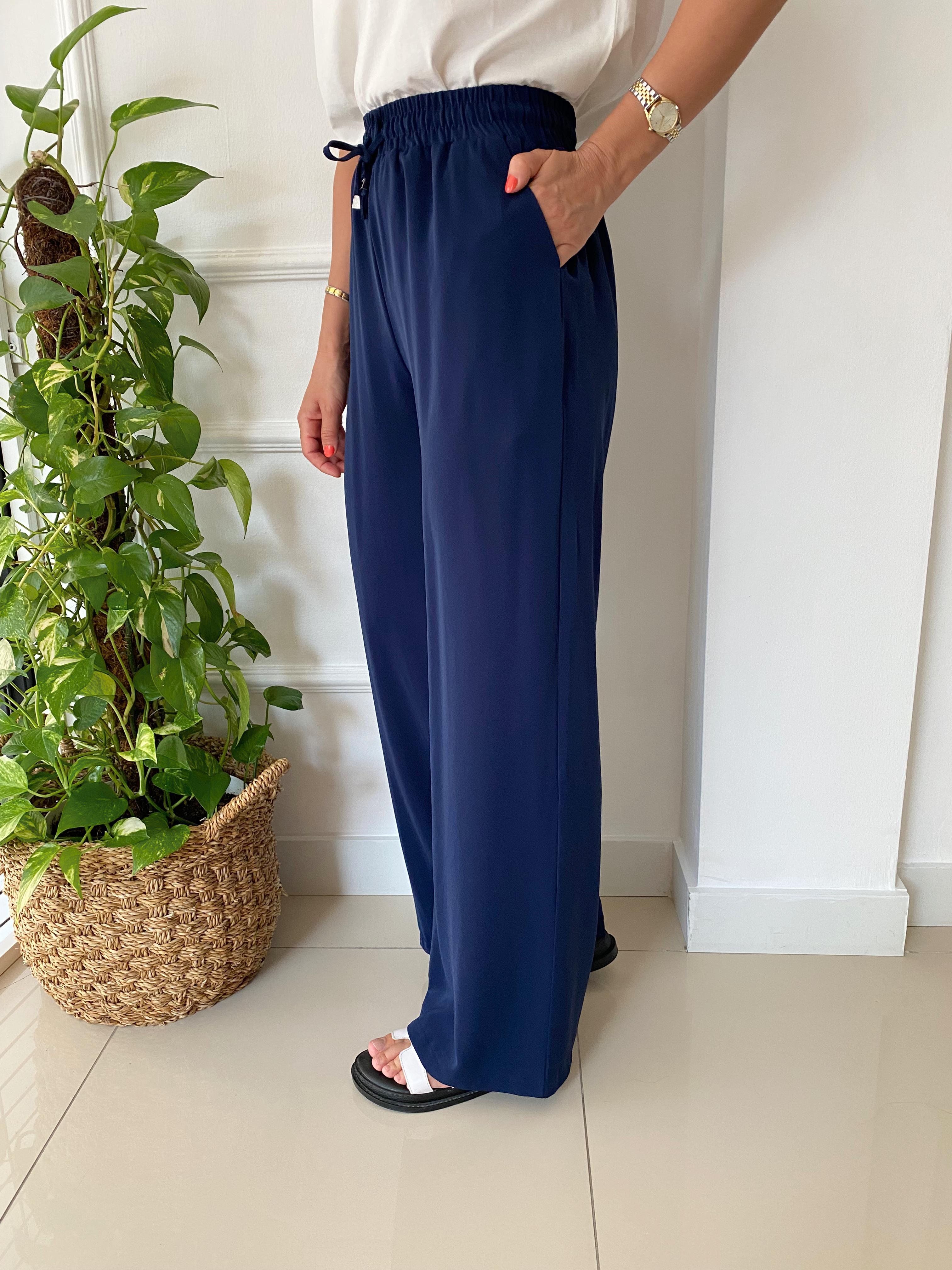 Beli Lastikli Bol Paça Pantolon Lacivert