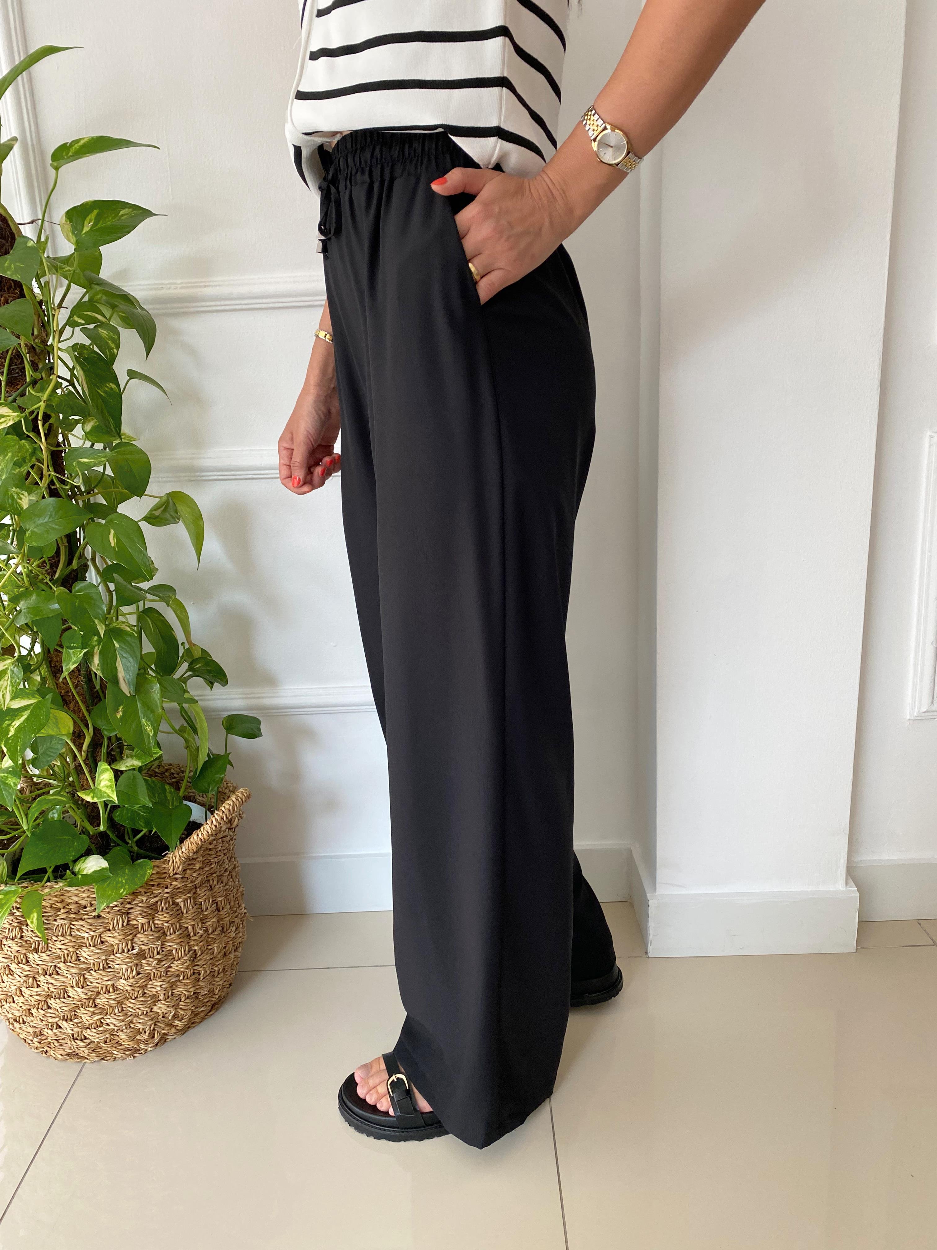Beli Lastikli Bol Paça Pantolon Siyah