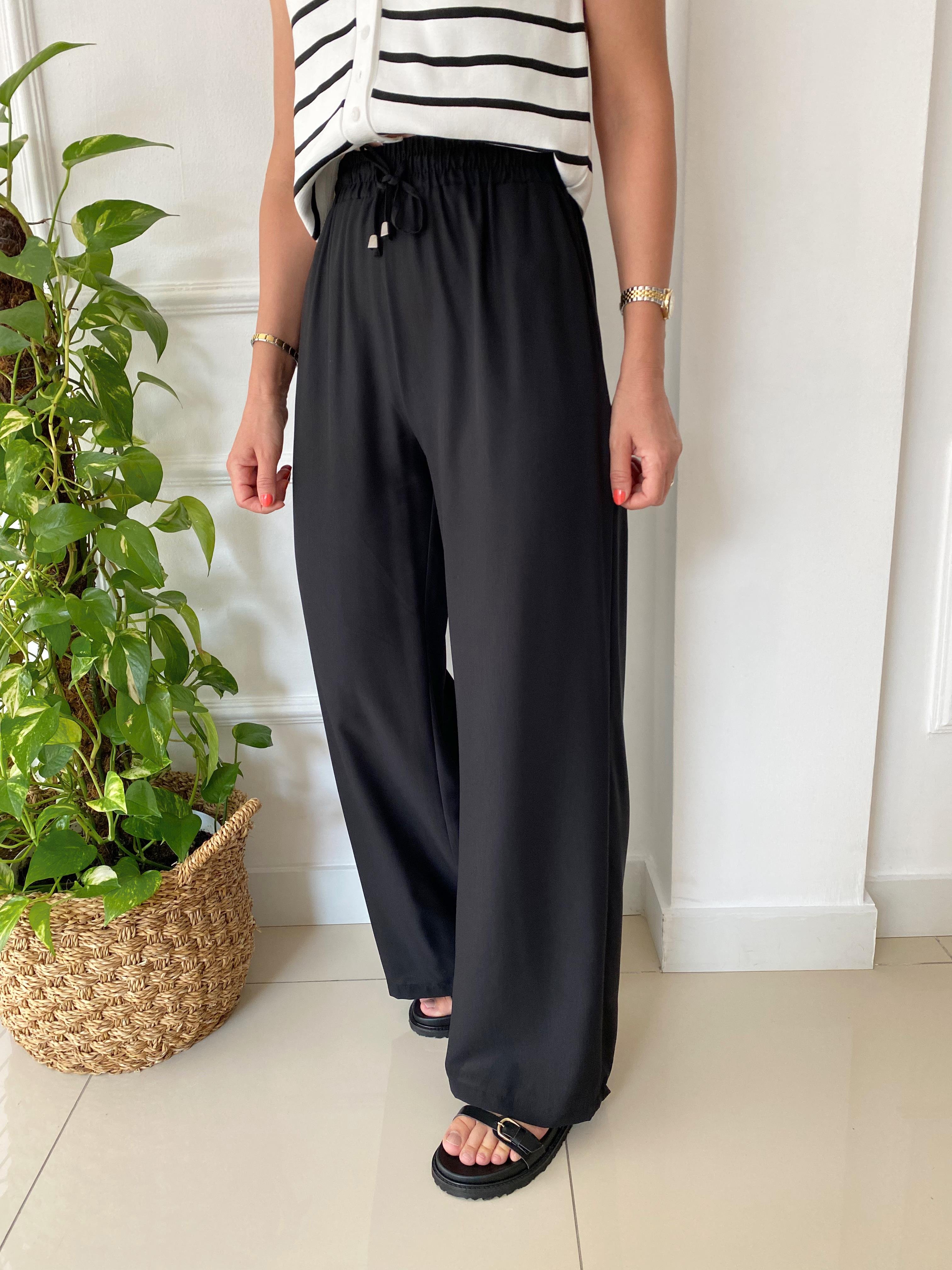 Beli Lastikli Bol Paça Pantolon Siyah