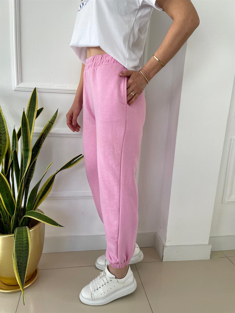 Beli Lastikli Eşofman Altı Pembe