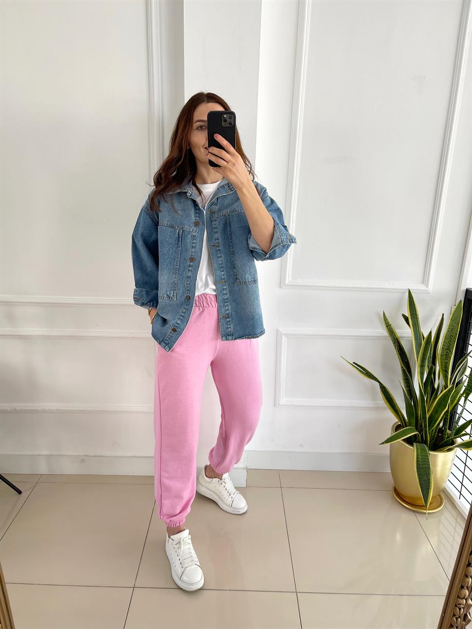 Beli Lastikli Eşofman Altı Pembe