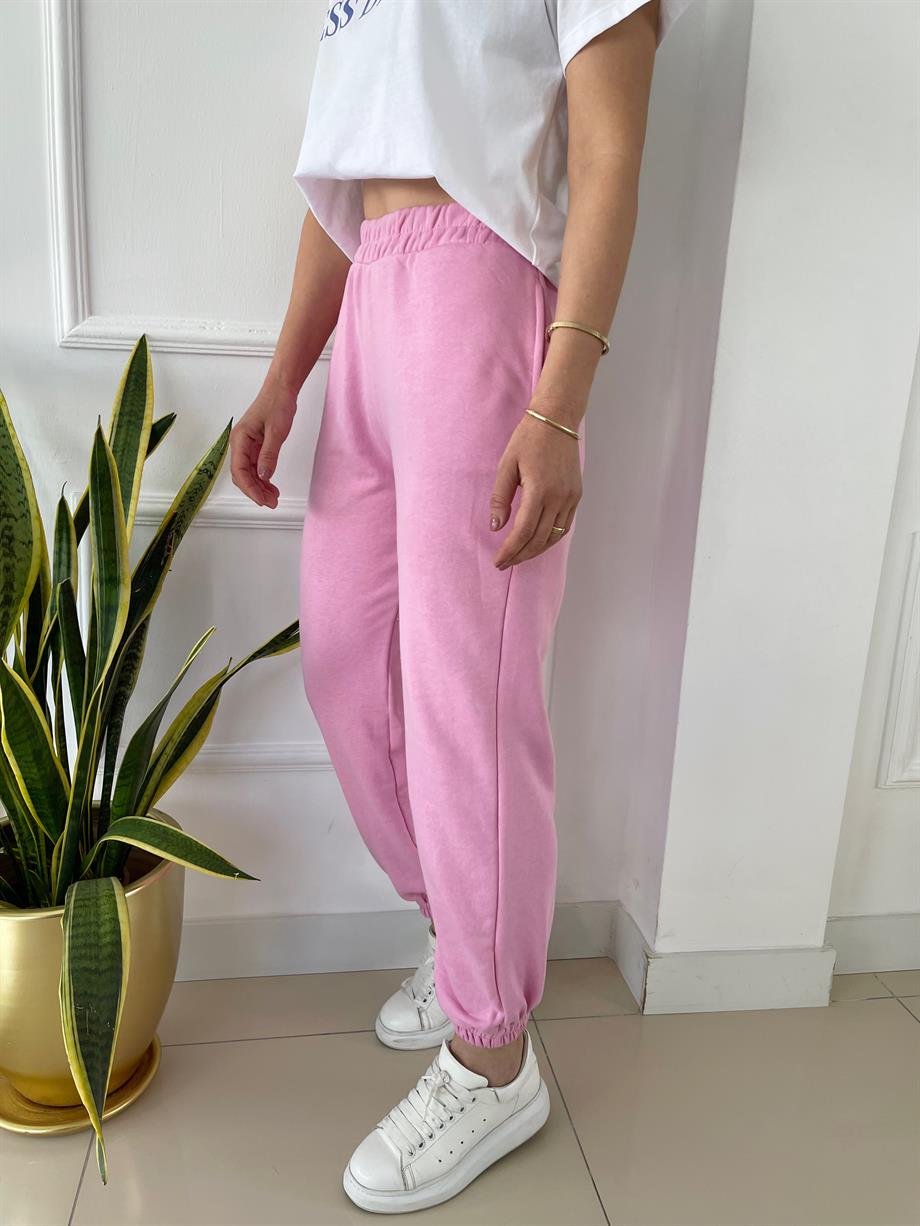 Beli Lastikli Eşofman Altı Pembe