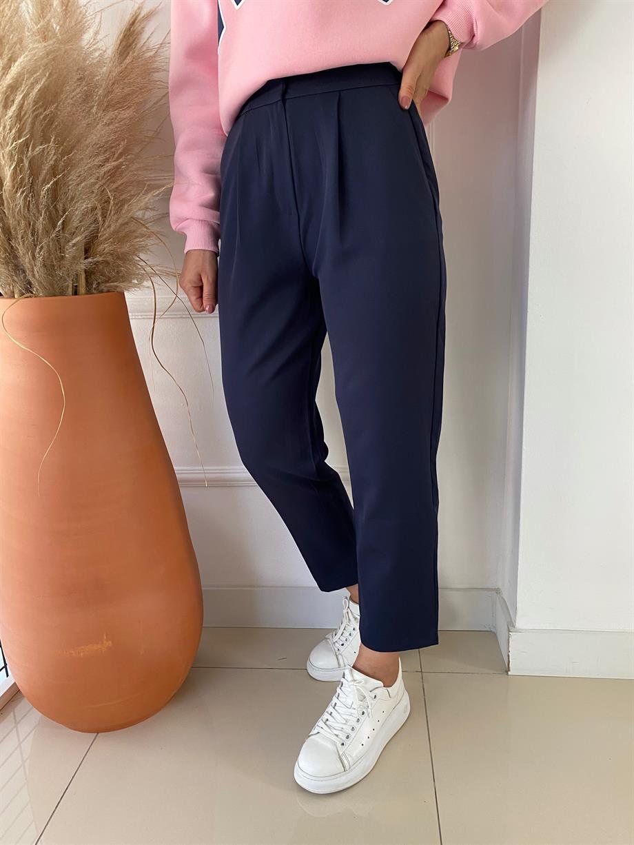 Beli Lastikli Kumaş Pantolon Lacivert