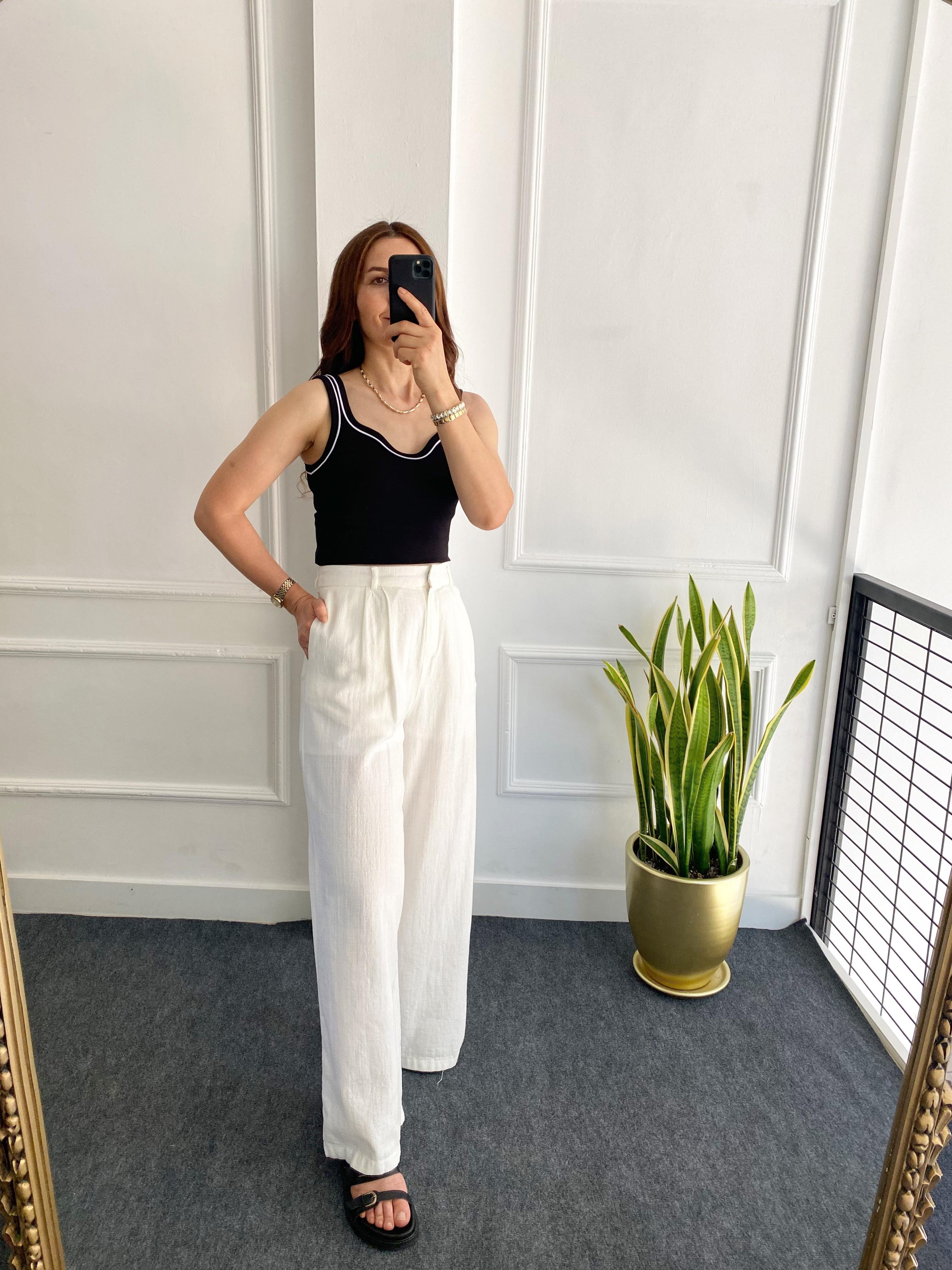 Bol Paça Keten Pantalon Ekru