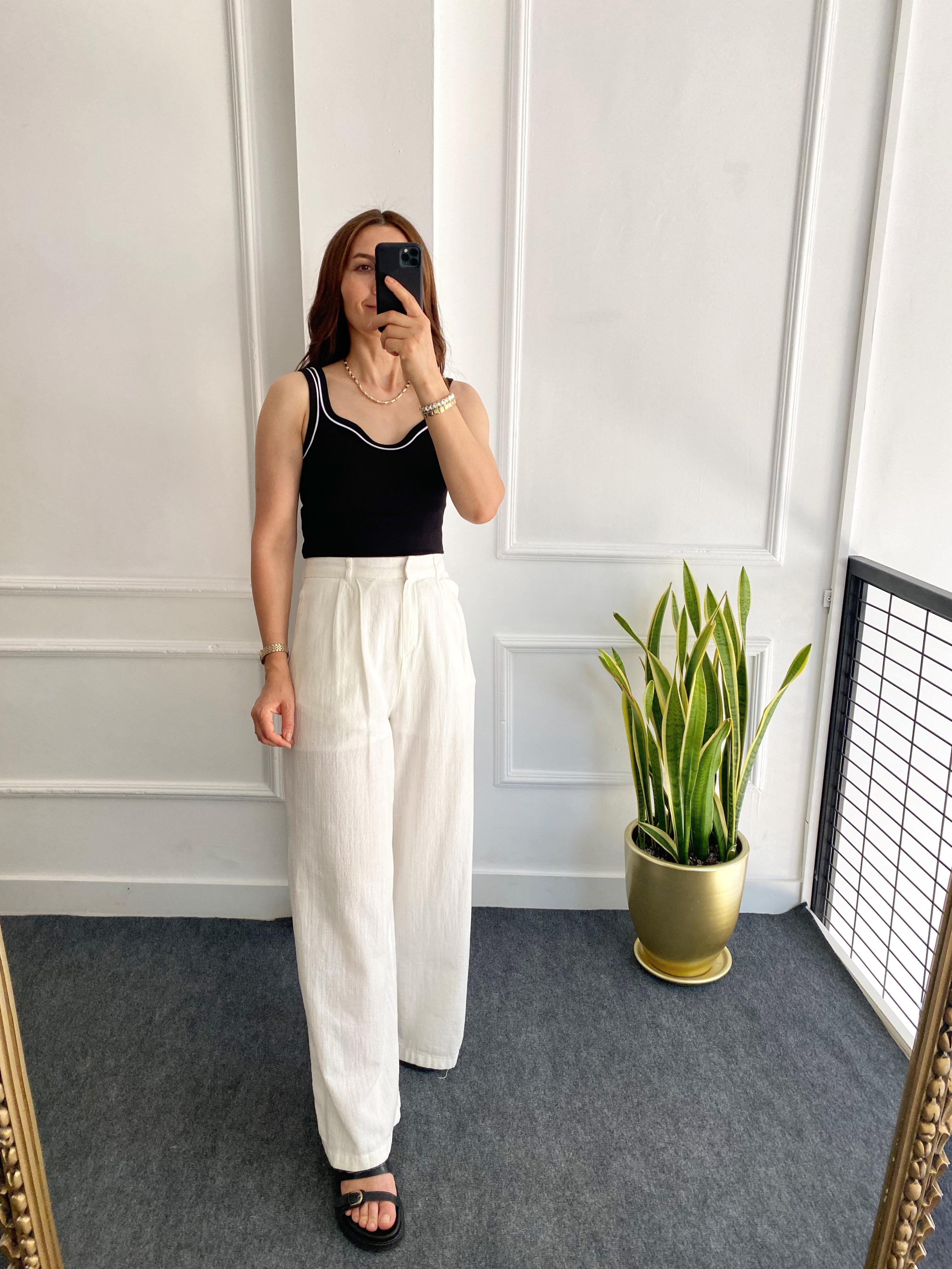 Bol Paça Keten Pantalon Ekru