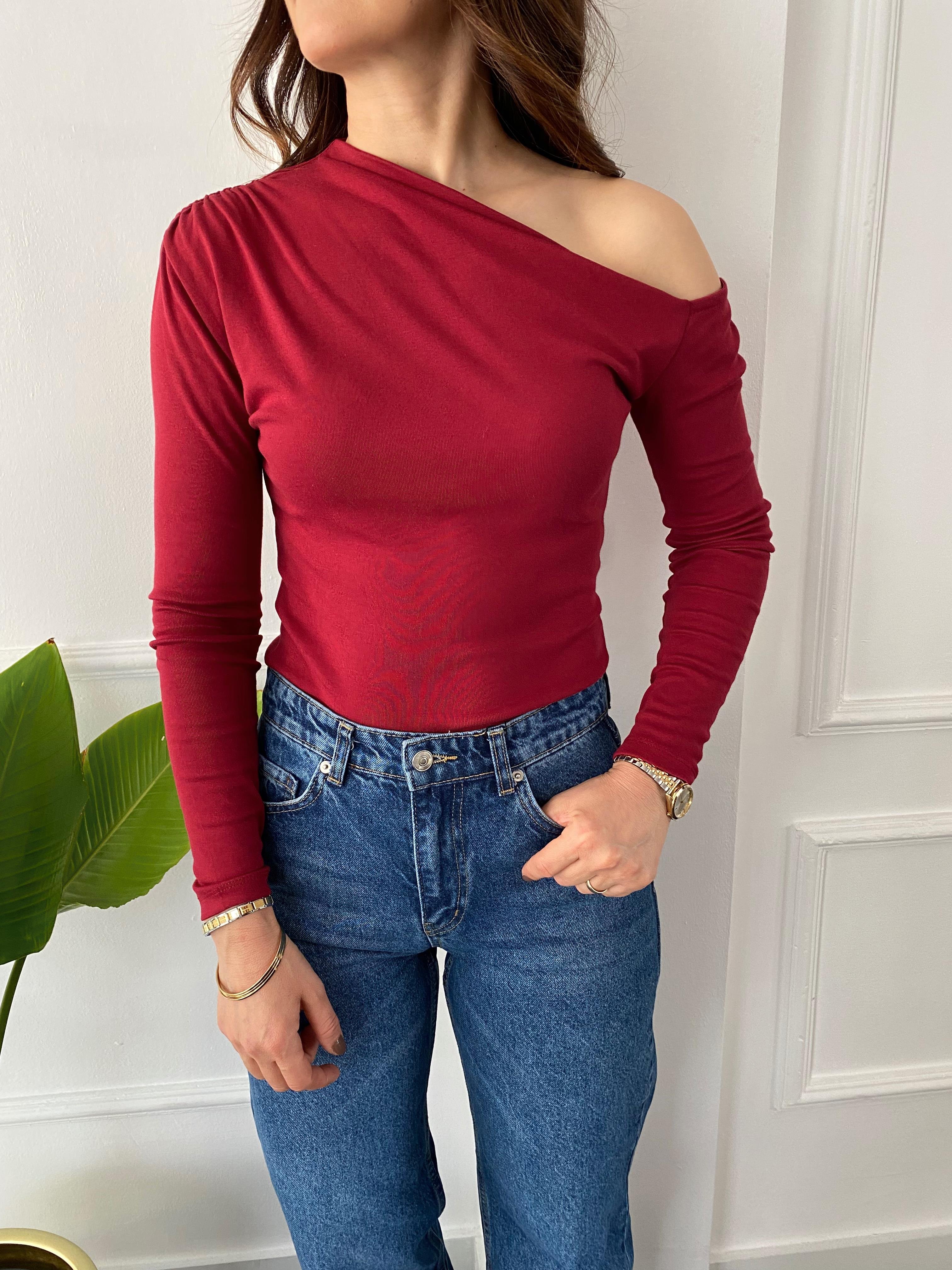 Çapraz Yakalı Uzun Kol Body Bordo