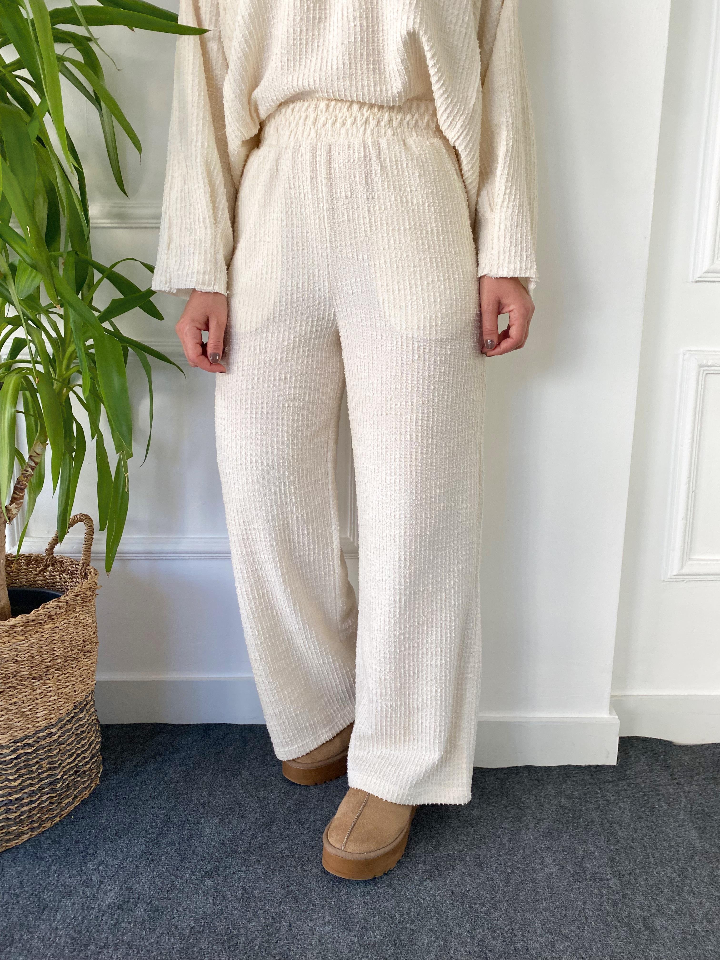 Dokulu Sweat Pantolon Takım Krem