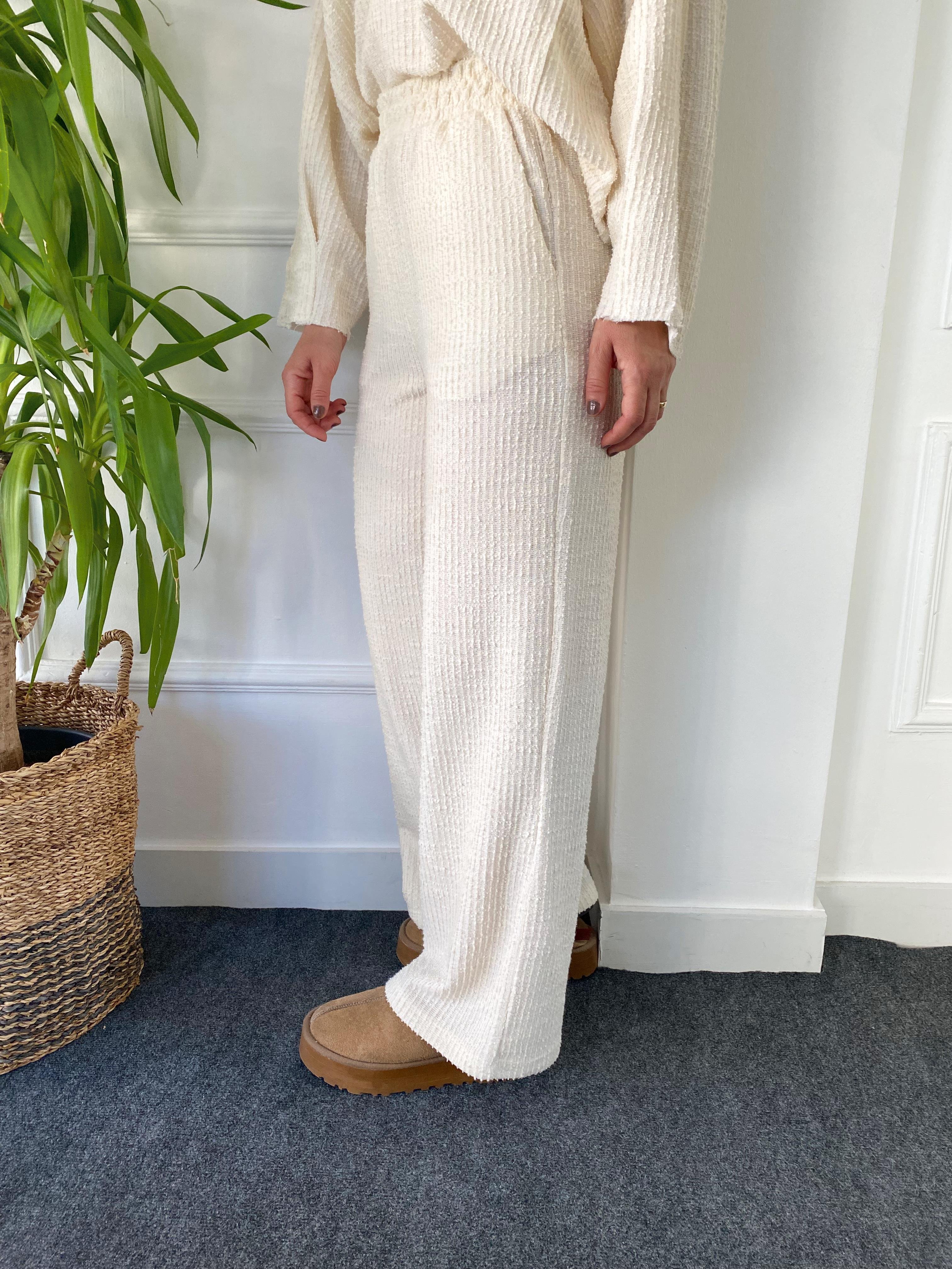 Dokulu Sweat Pantolon Takım Krem