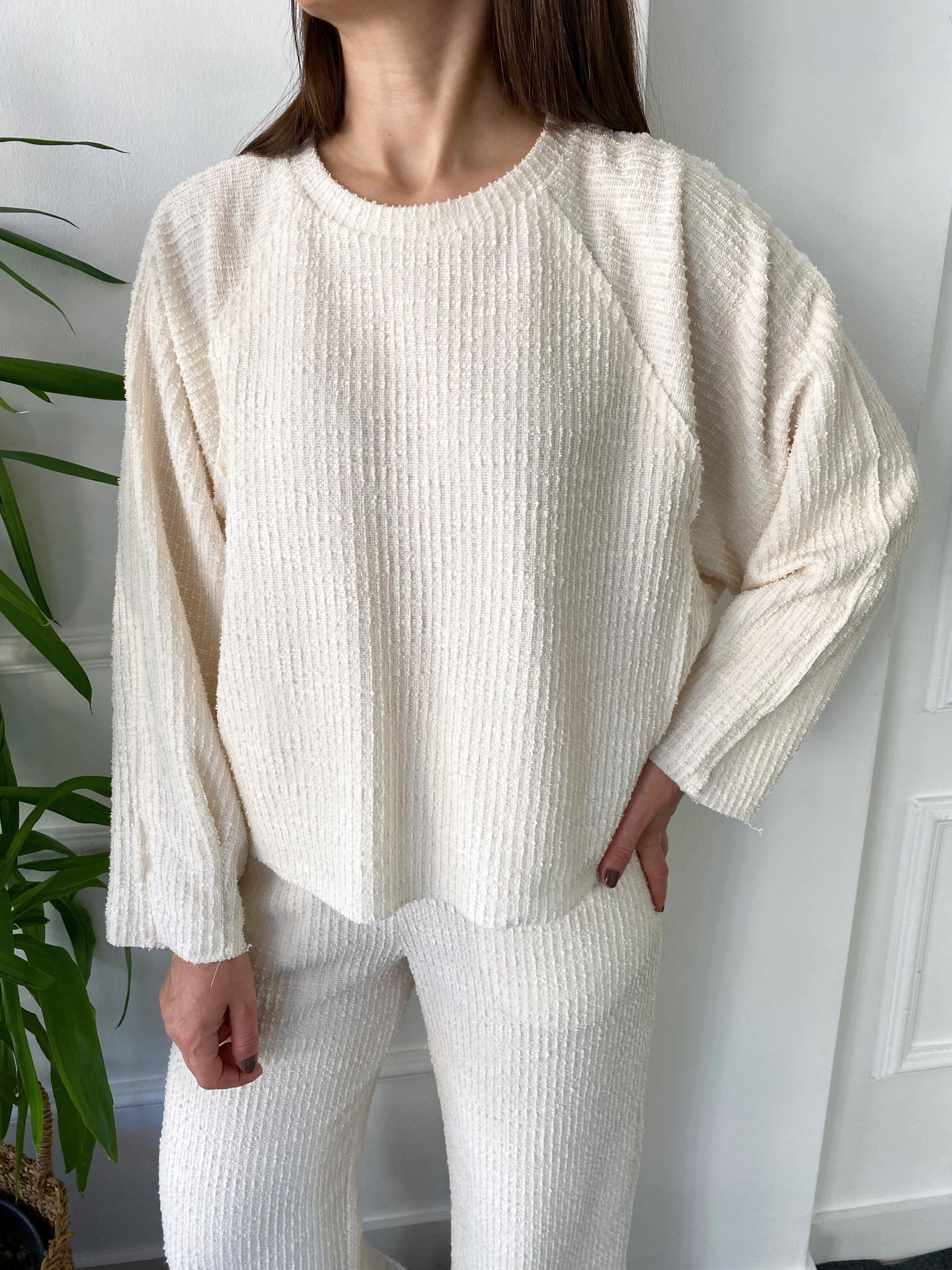 Dokulu Sweat Pantolon Takım Krem