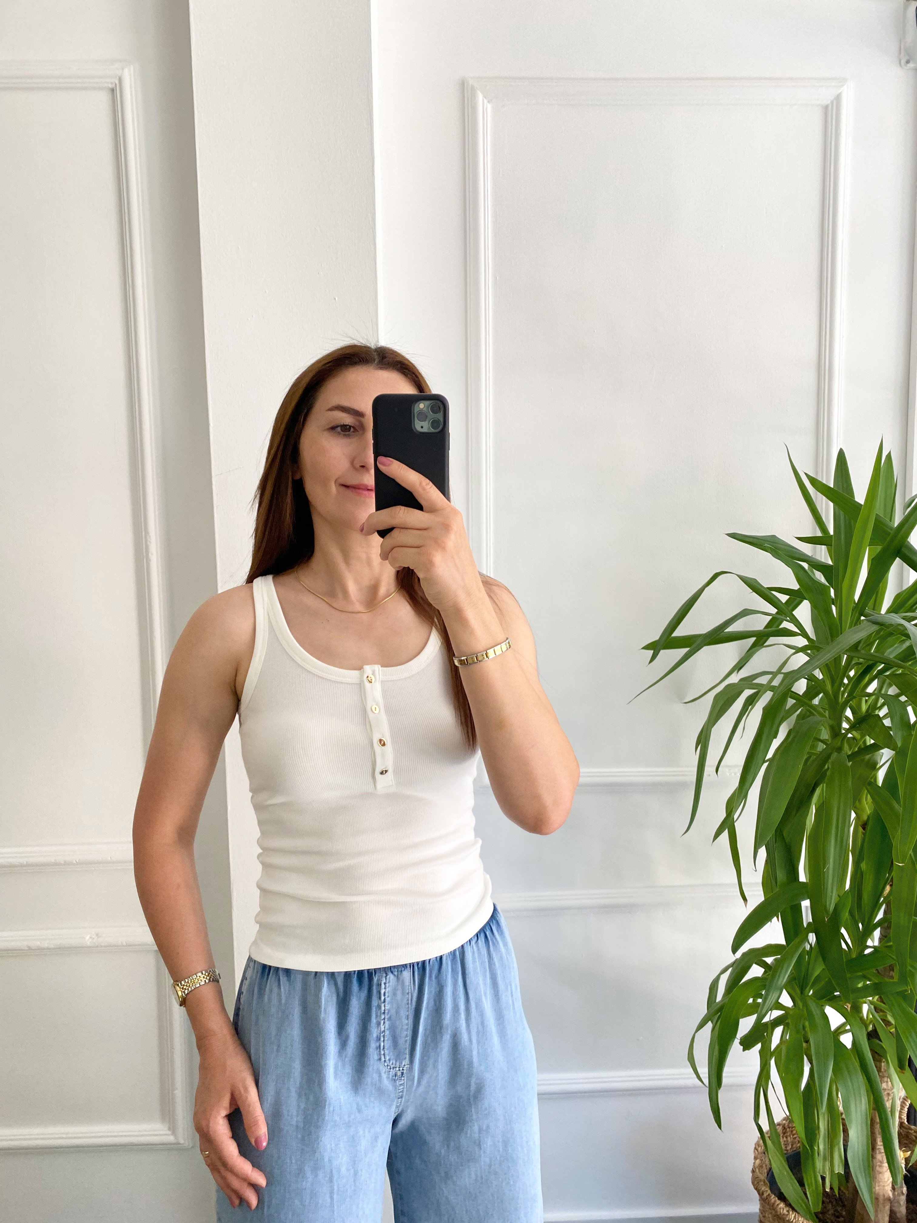 Düğmeli Atlet Ekru