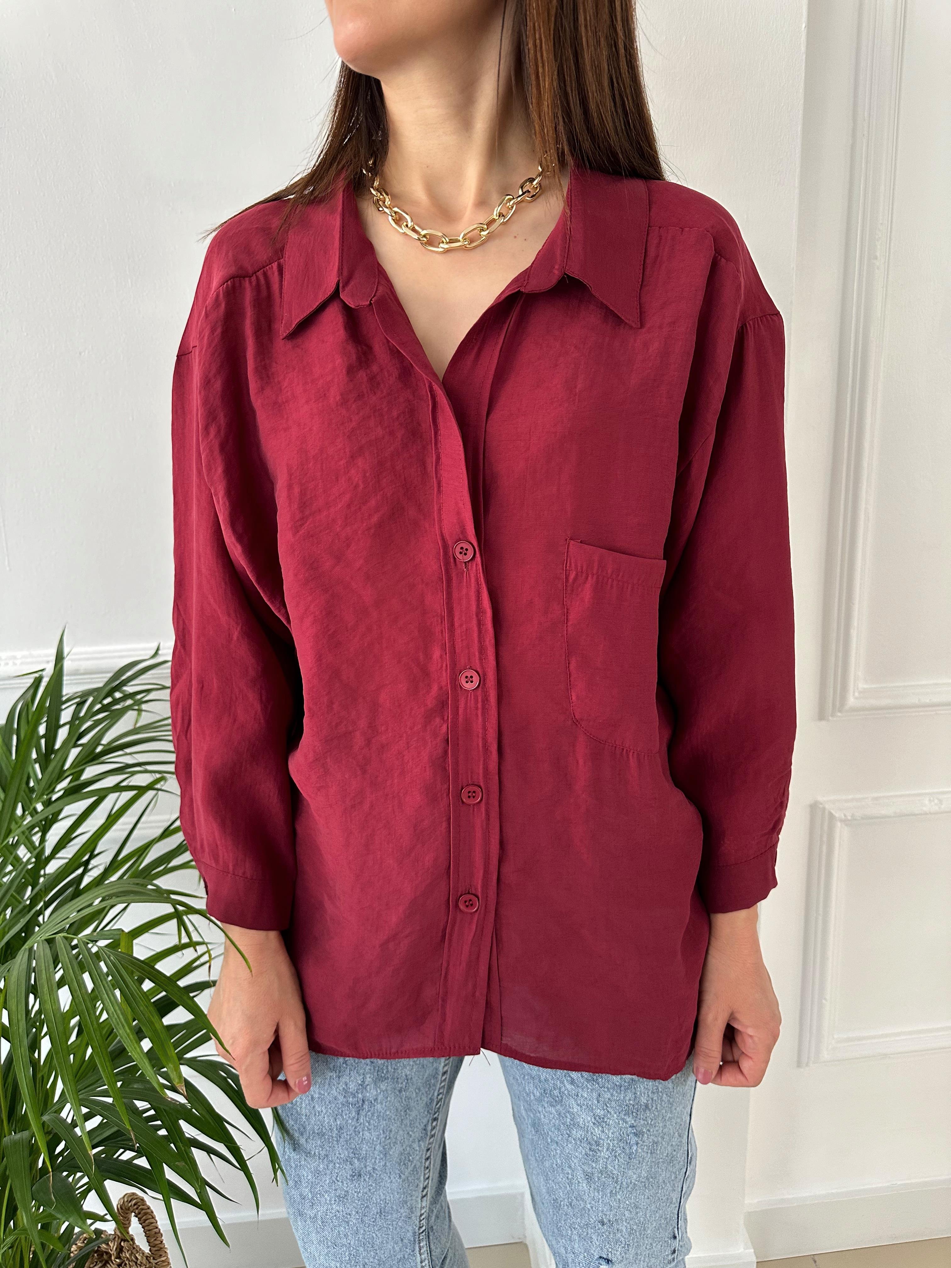 Düşük Omuzlu Oversize Gömlek Bordo