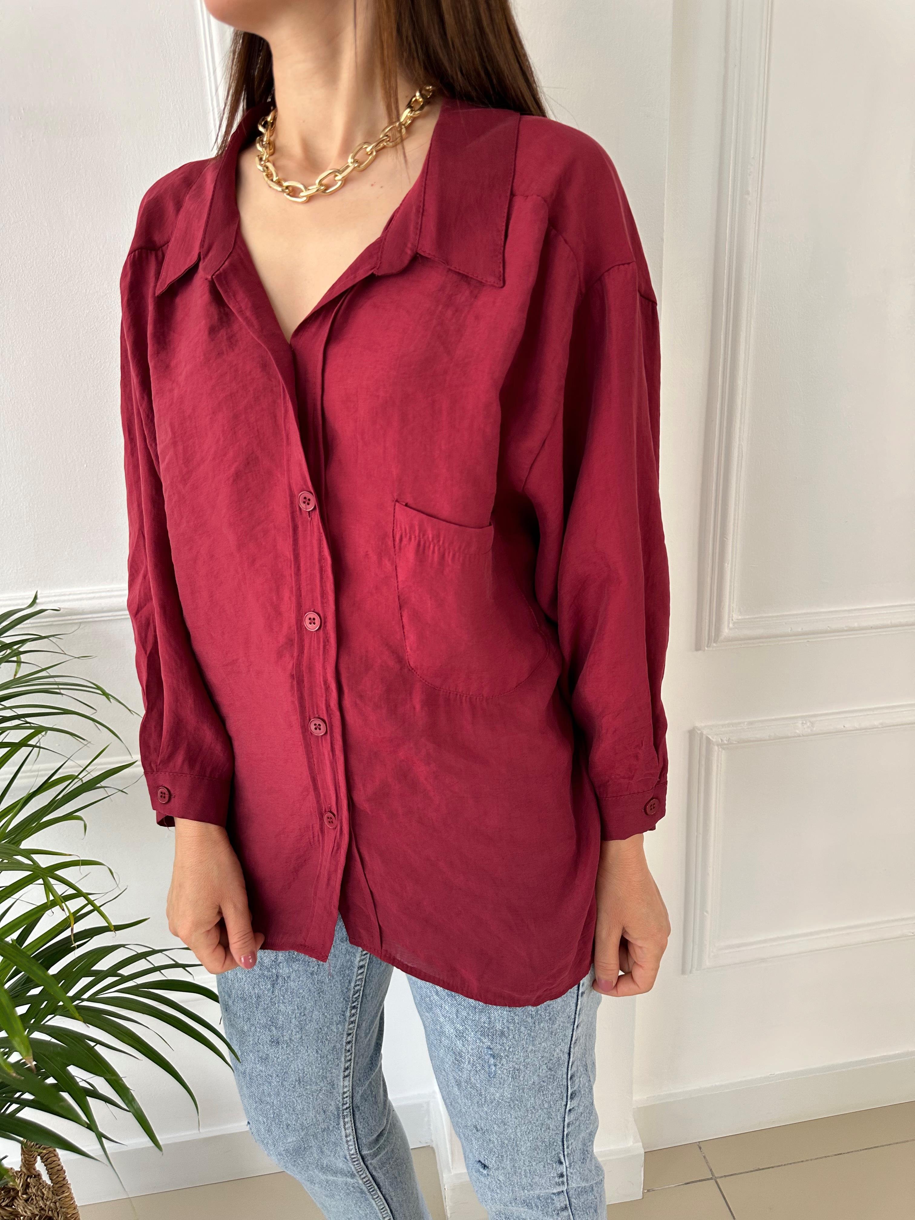 Düşük Omuzlu Oversize Gömlek Bordo