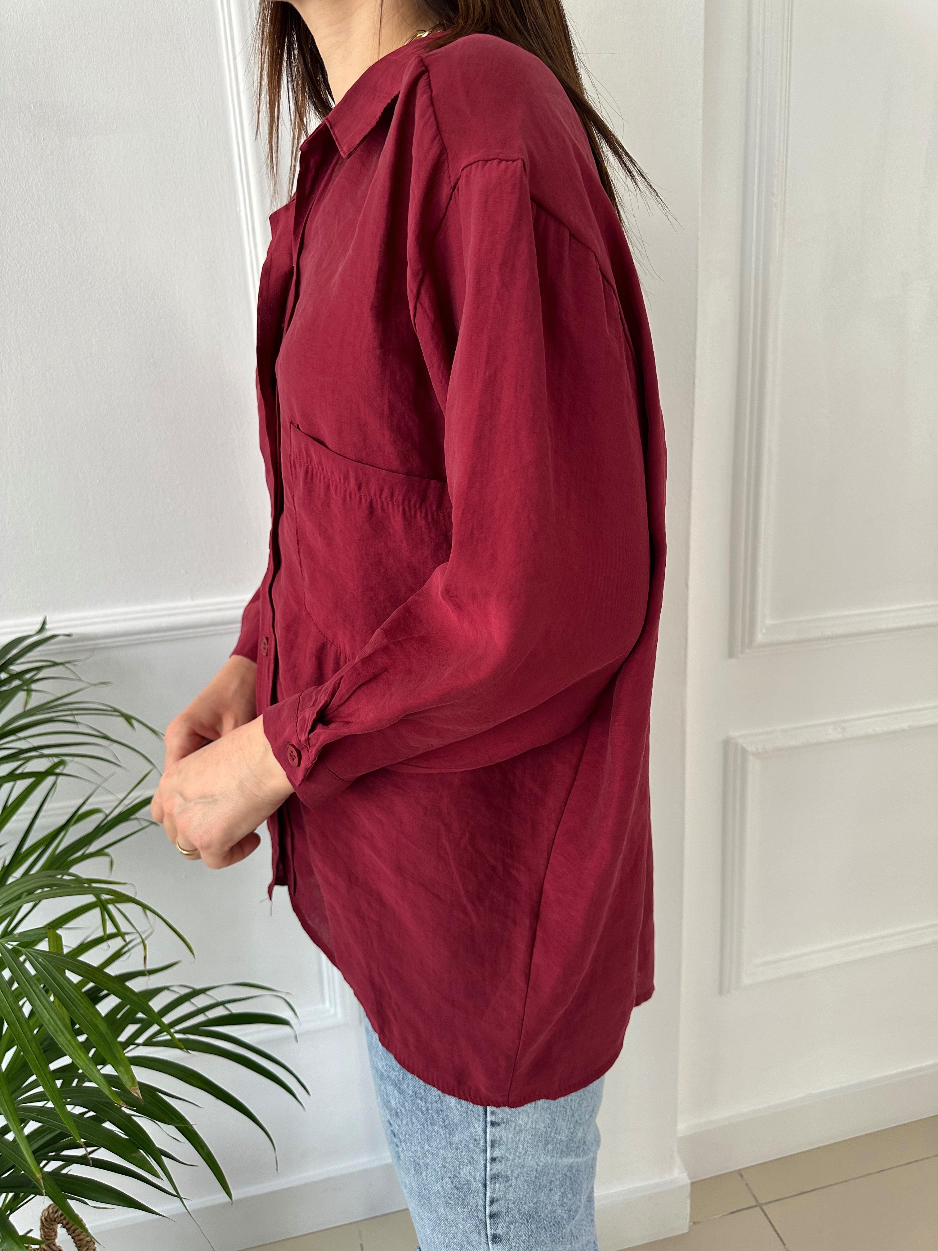 Düşük Omuzlu Oversize Gömlek Bordo