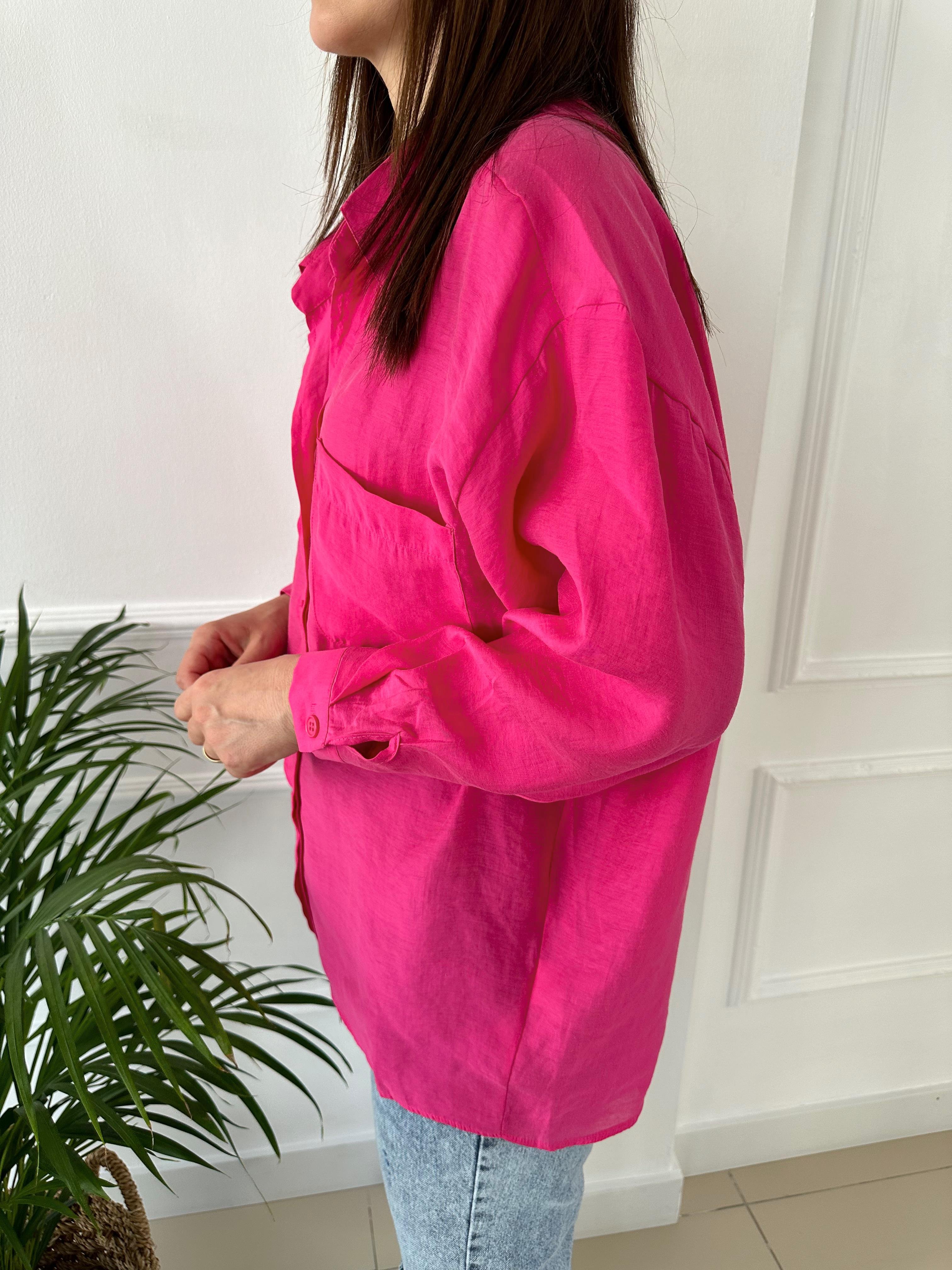 Düşük Omuzlu Oversize Gömlek Fuşya