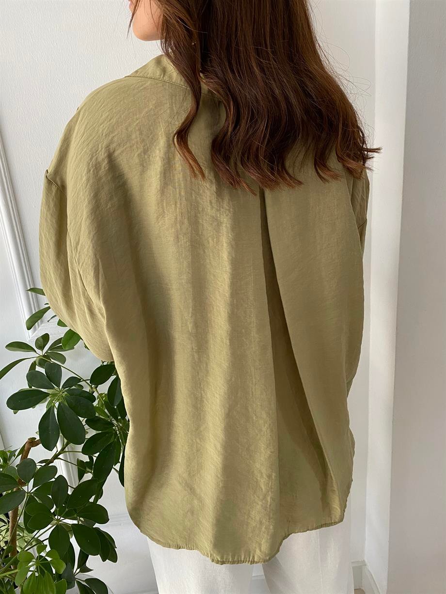 Düşük Omuzlu Oversize Gömlek Haki