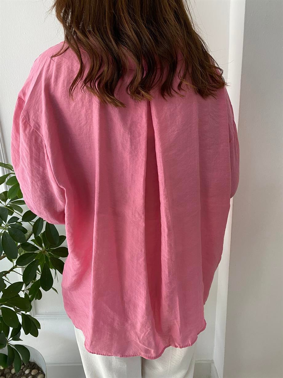 Düşük Omuzlu Oversize Gömlek Pembe
