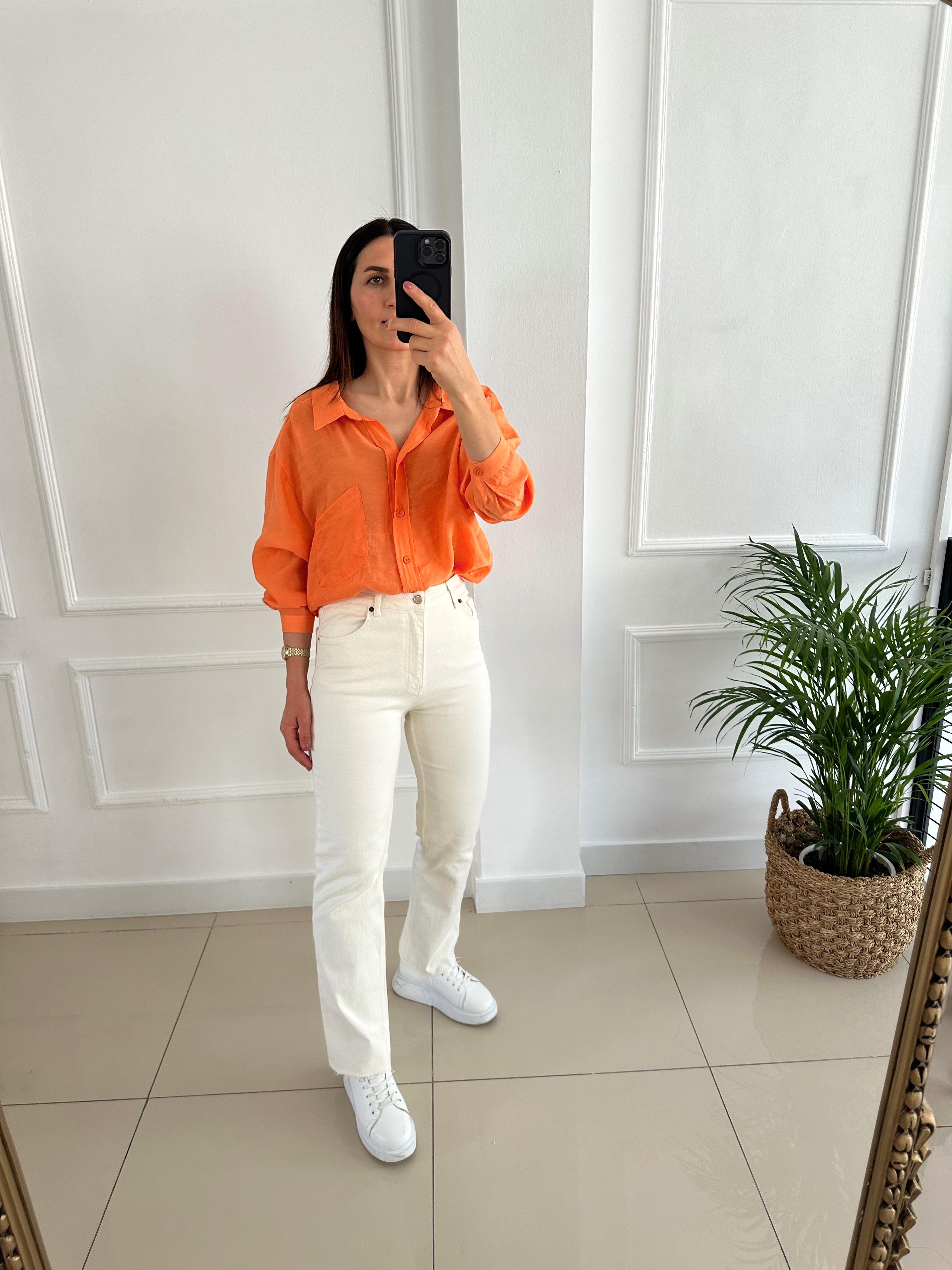 Düşük Omuzlu Oversize Gömlek Turuncu