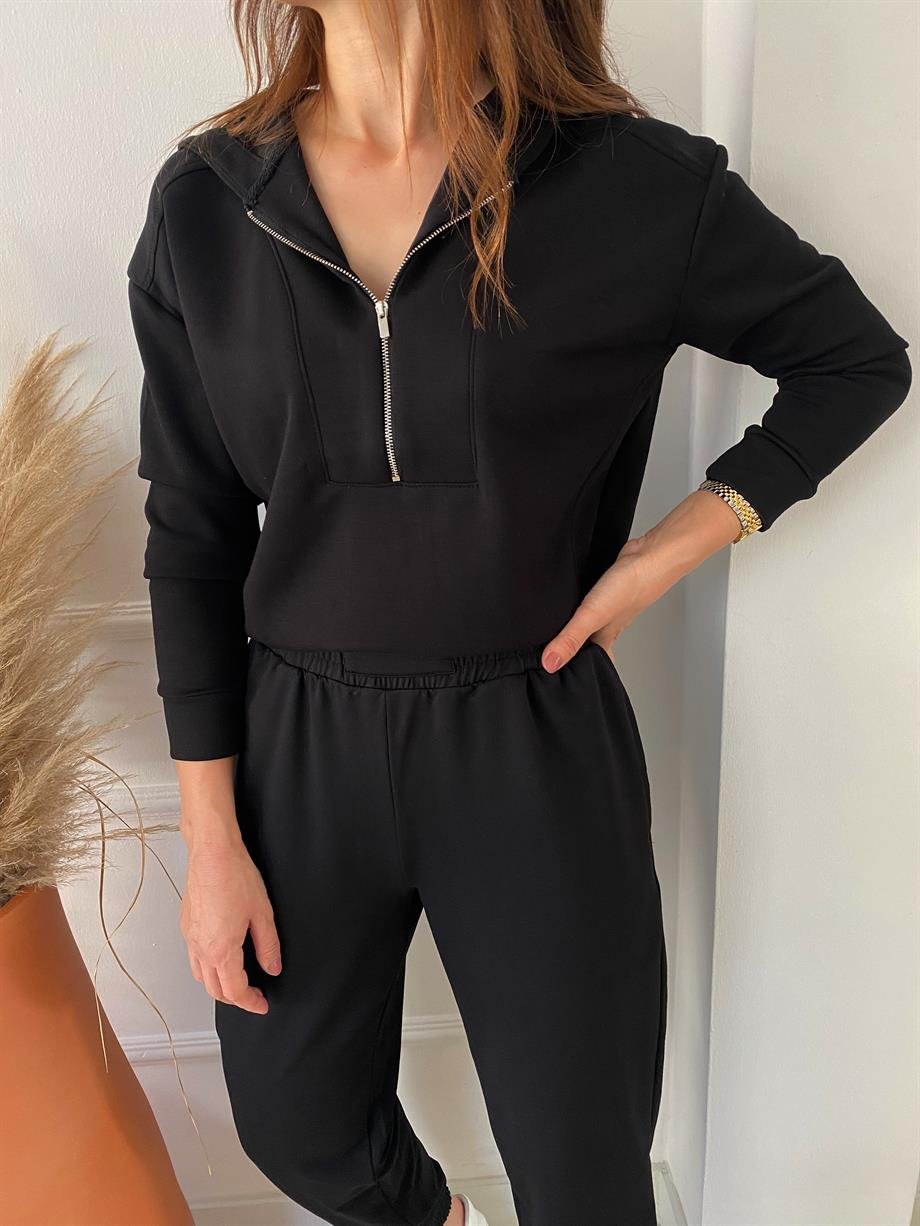 Fermuarlı Sweat Siyah