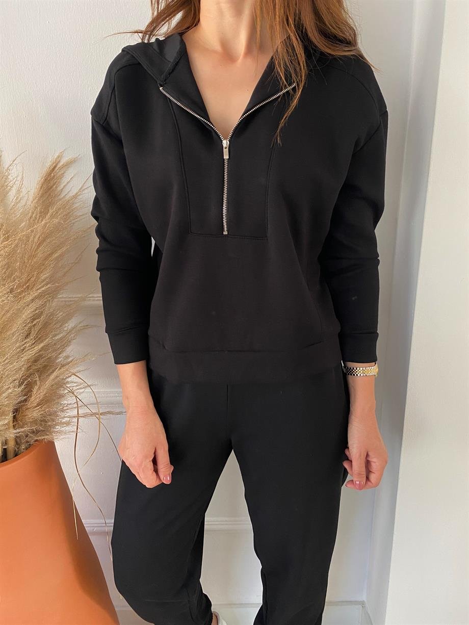 Fermuarlı Sweat Siyah