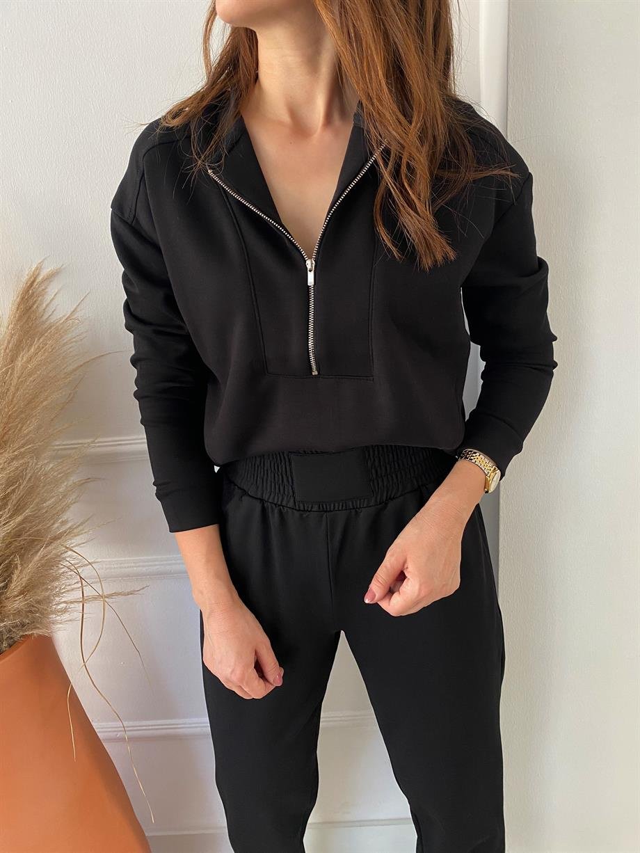 Fermuarlı Sweat Siyah
