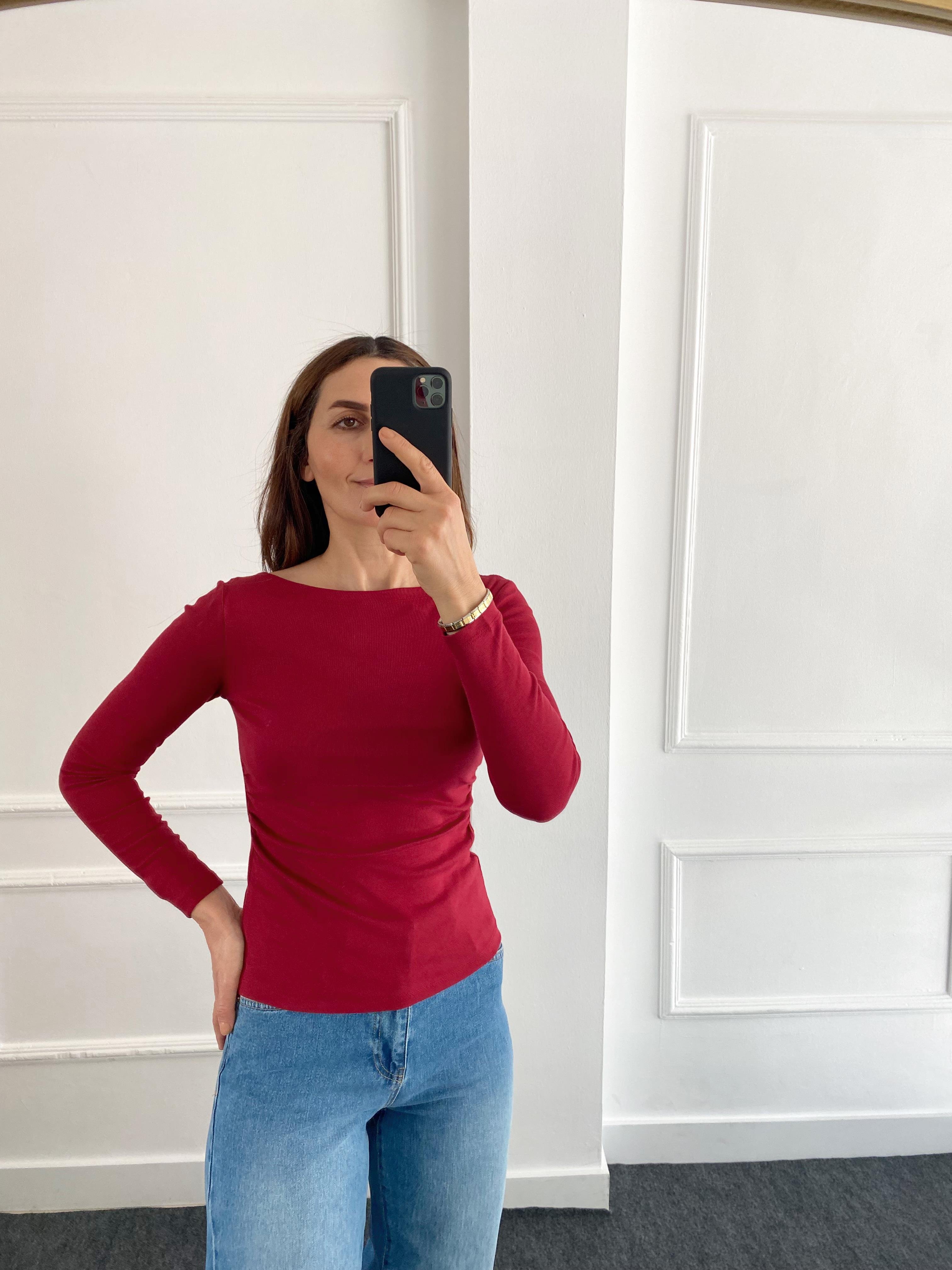 Geniş Yakalı Bluz Bordo
