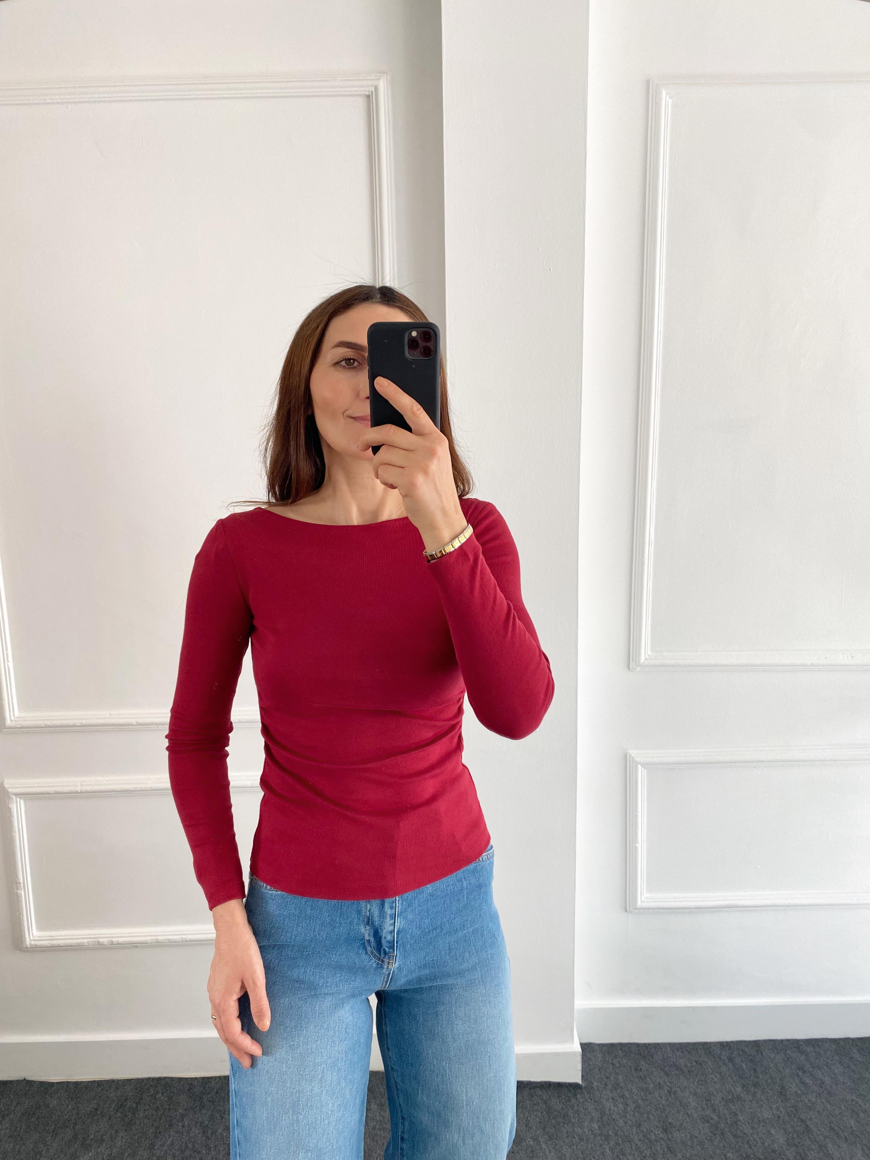 Geniş Yakalı Bluz Bordo