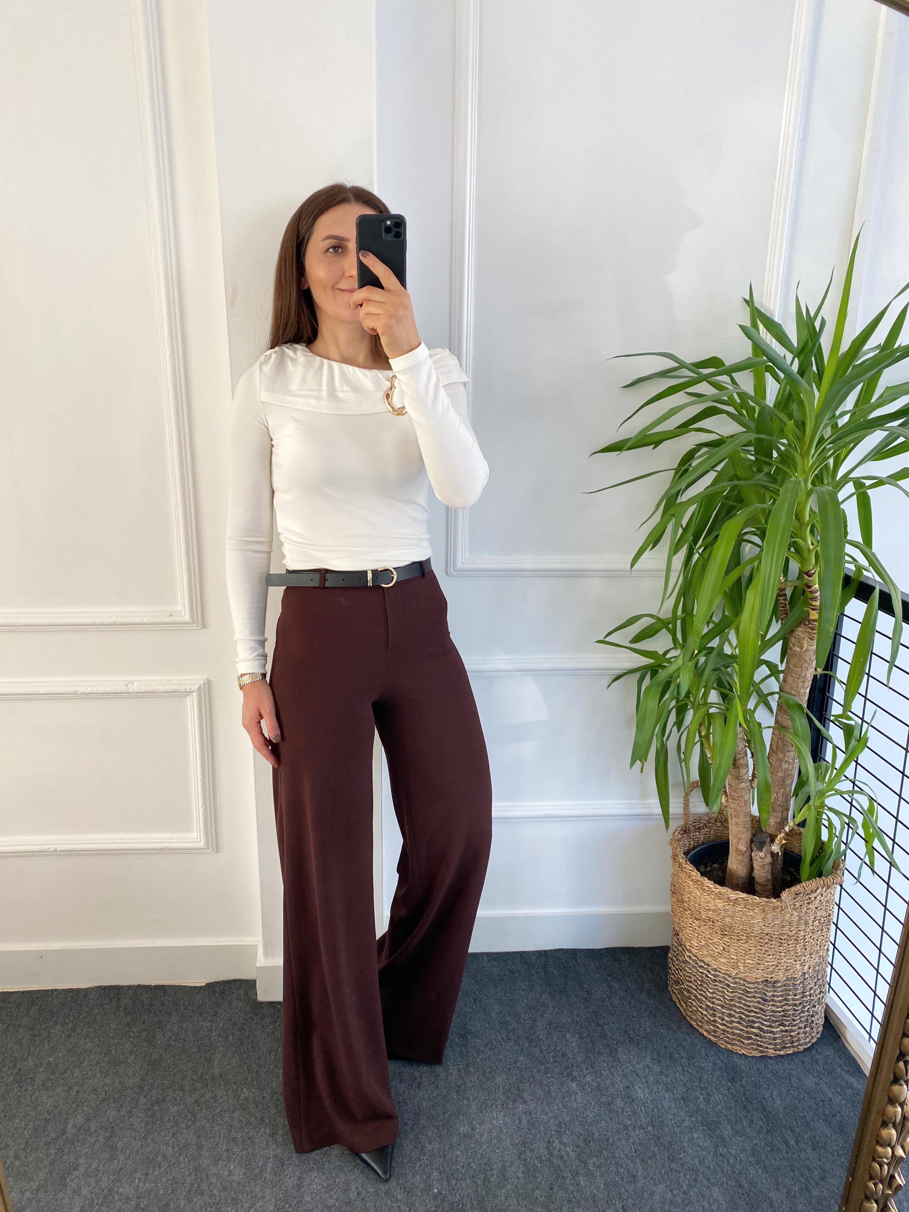 İnce Kemerli Pantolon Kahve