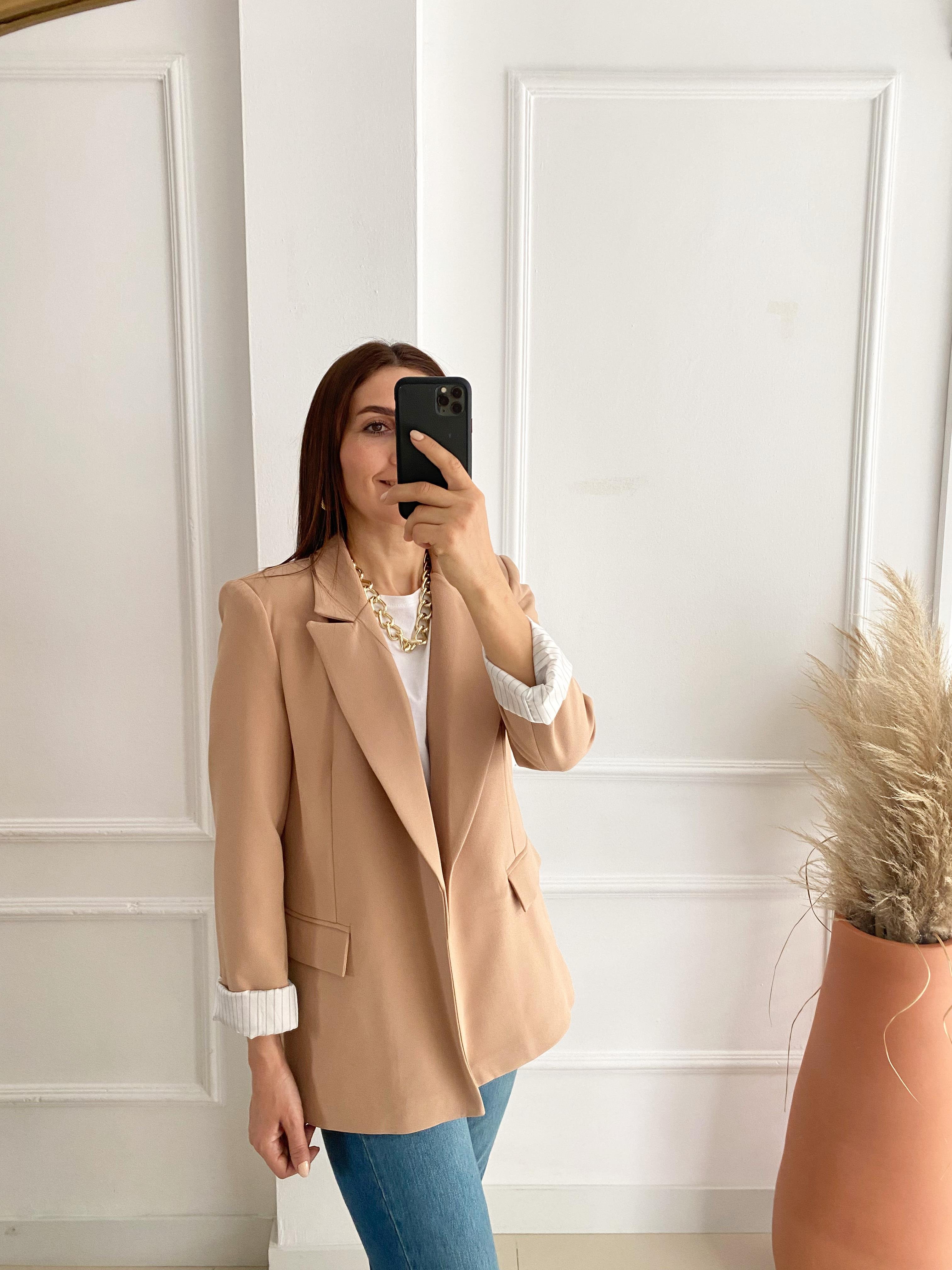 Kolu Katlamalı Blazer Ceket Camel
