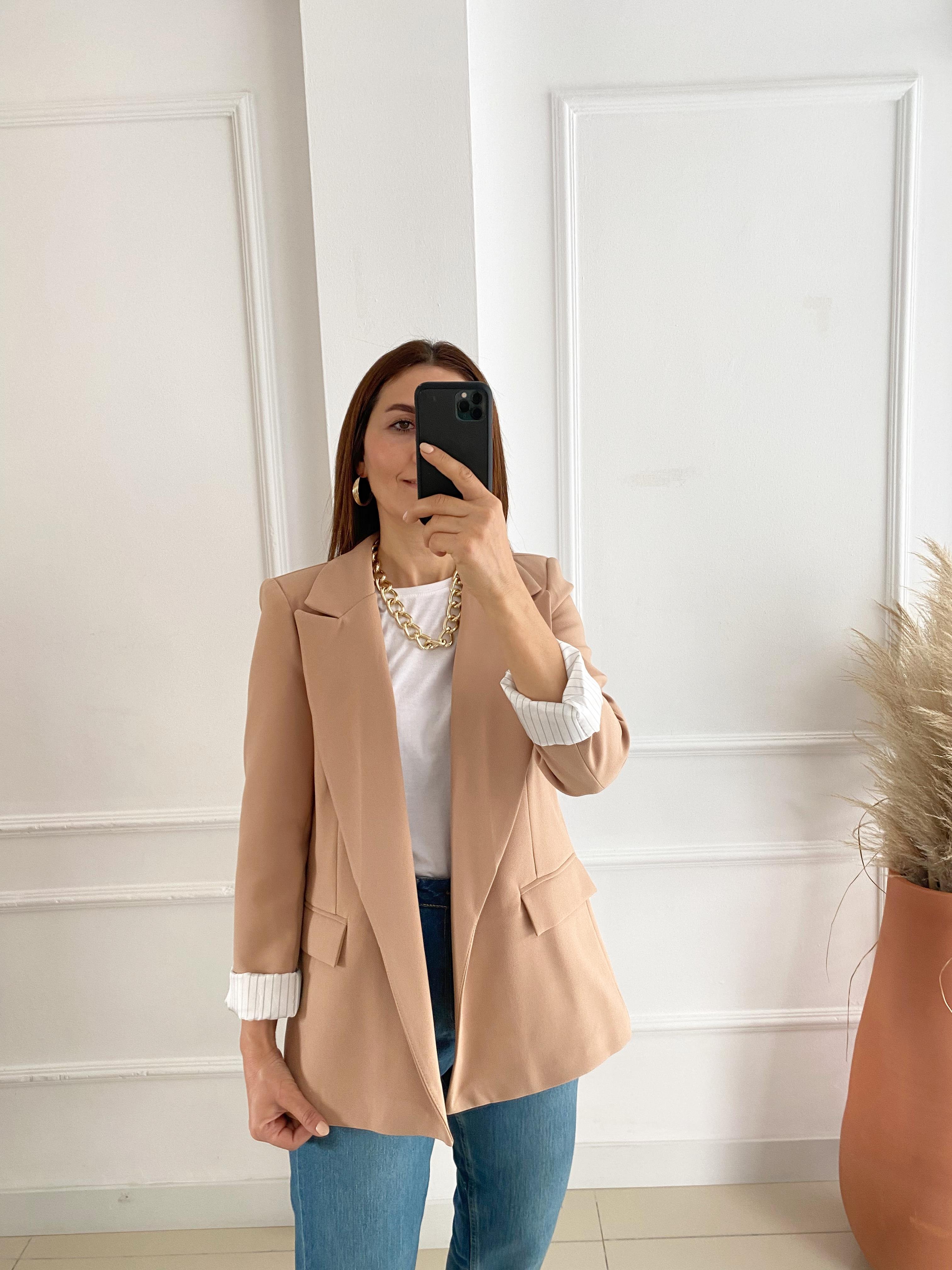Kolu Katlamalı Blazer Ceket Camel
