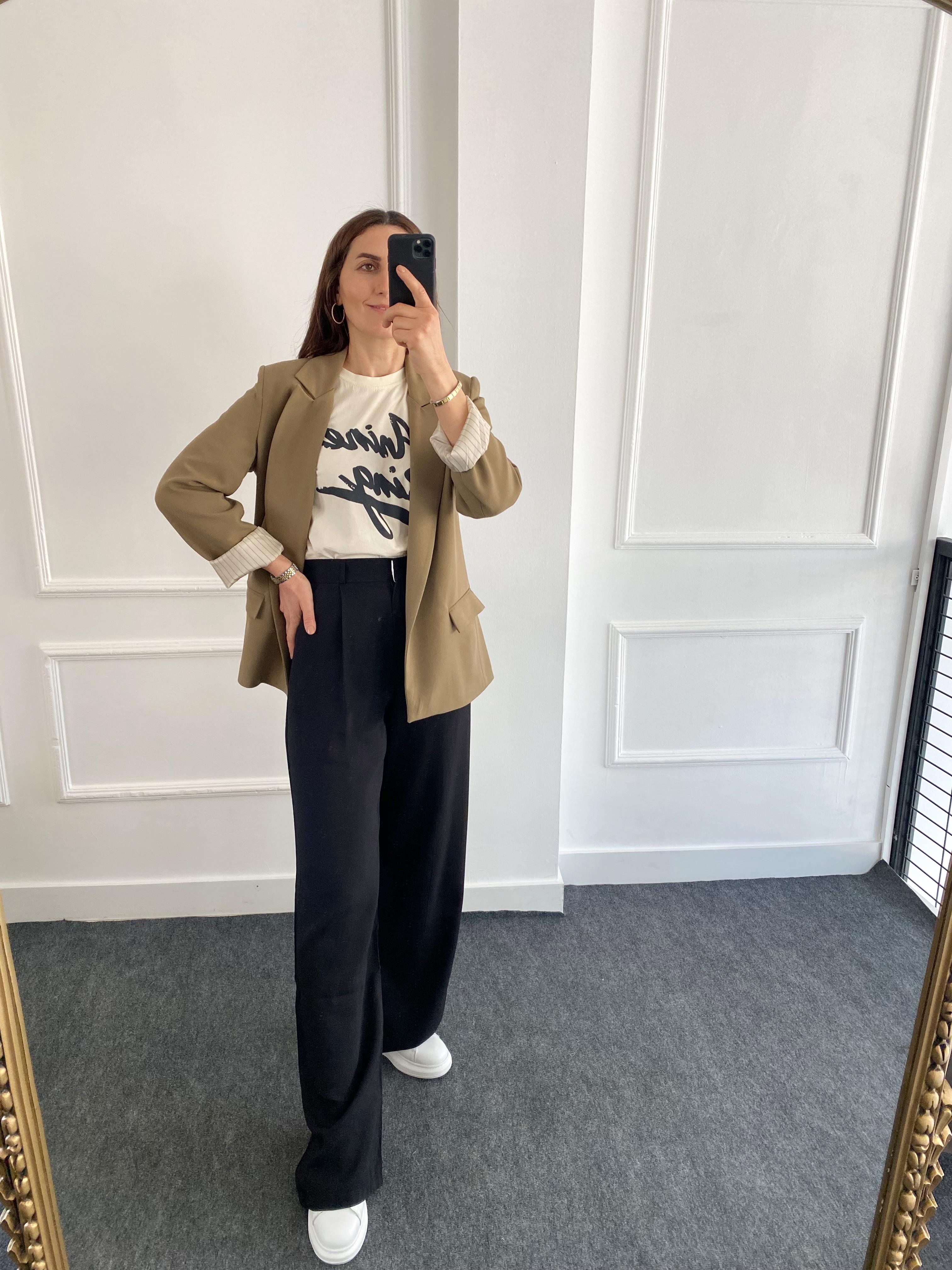Kolu Katlamalı Blazer Ceket Haki