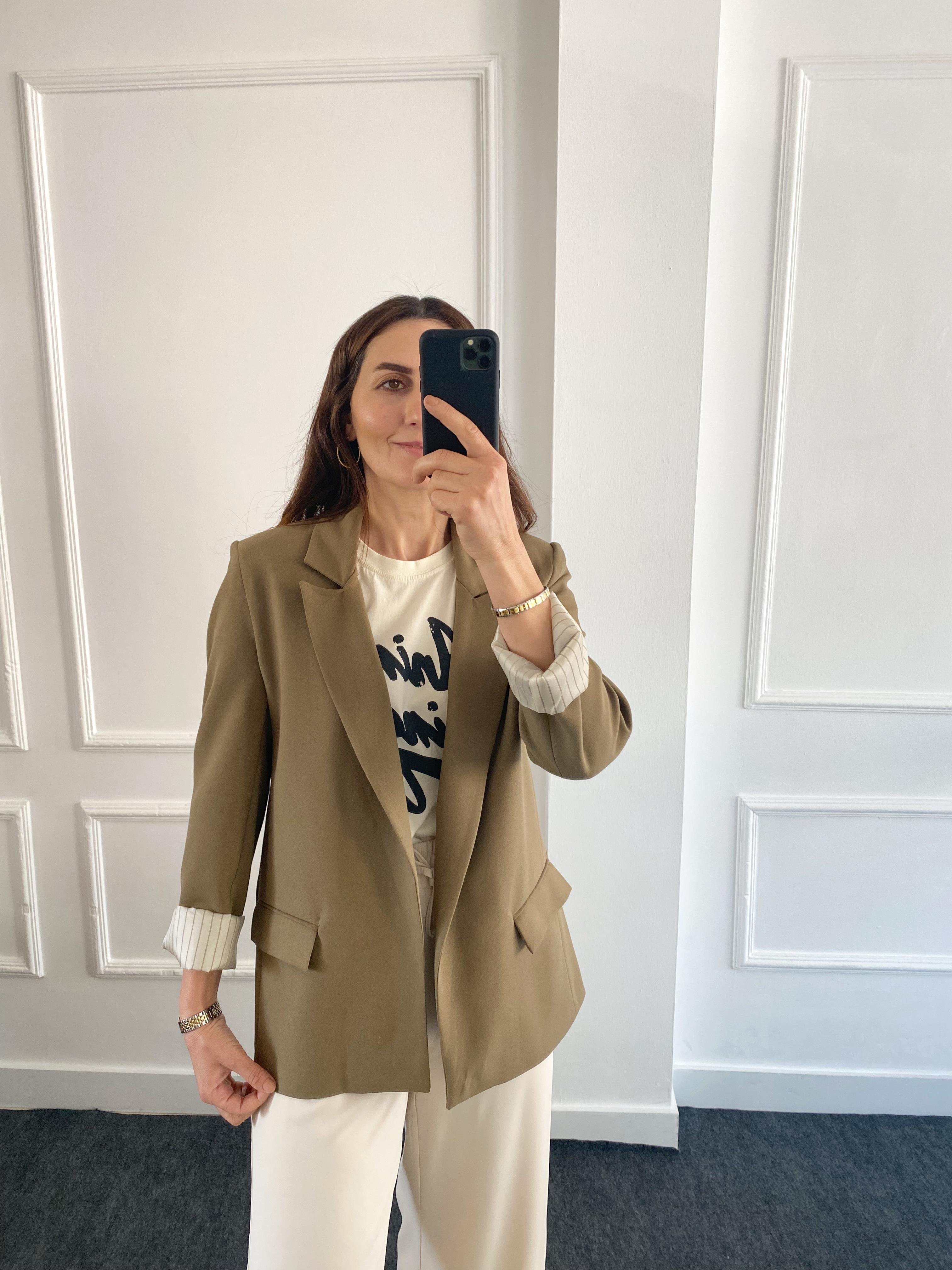 Kolu Katlamalı Blazer Ceket Haki