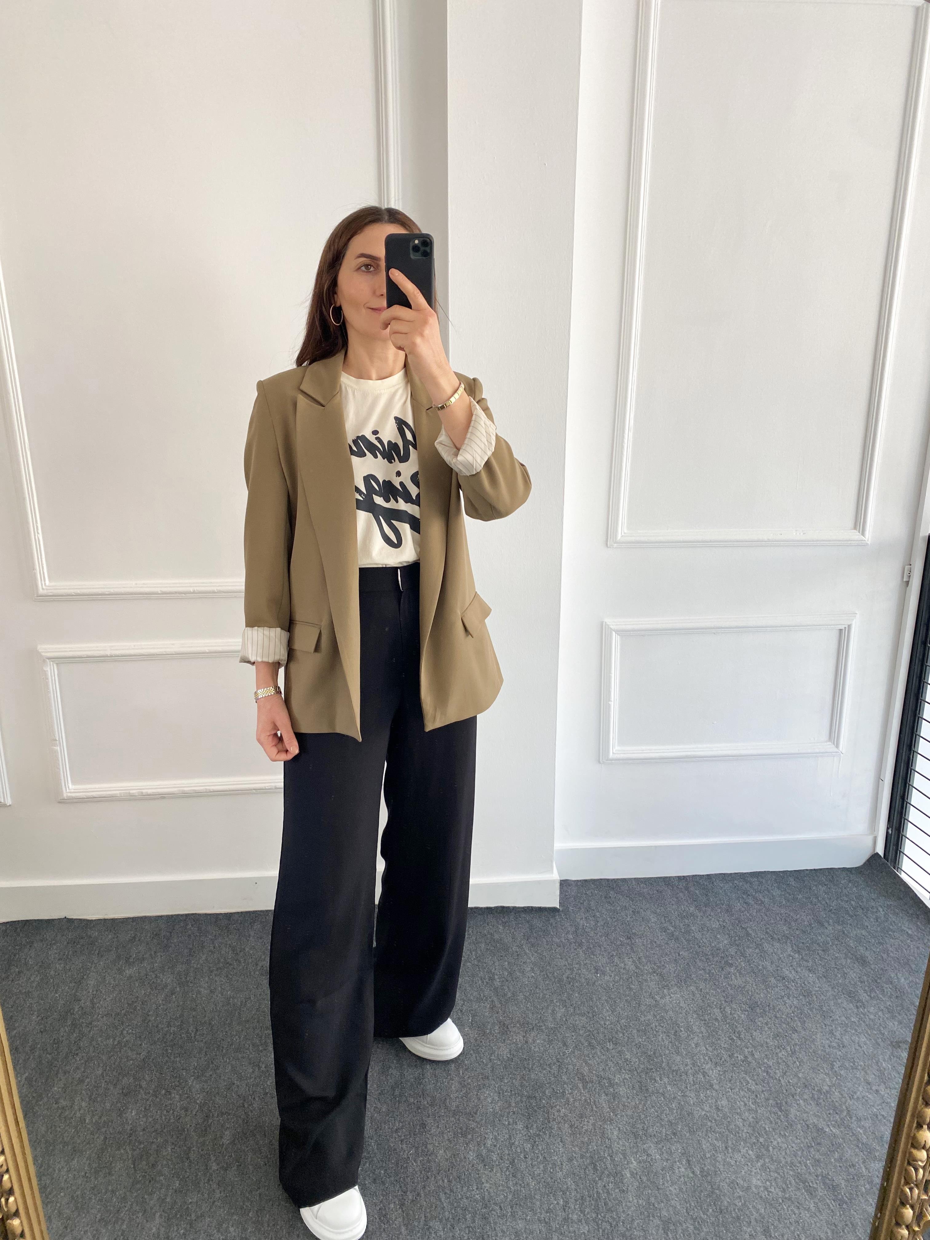 Kolu Katlamalı Blazer Ceket Haki