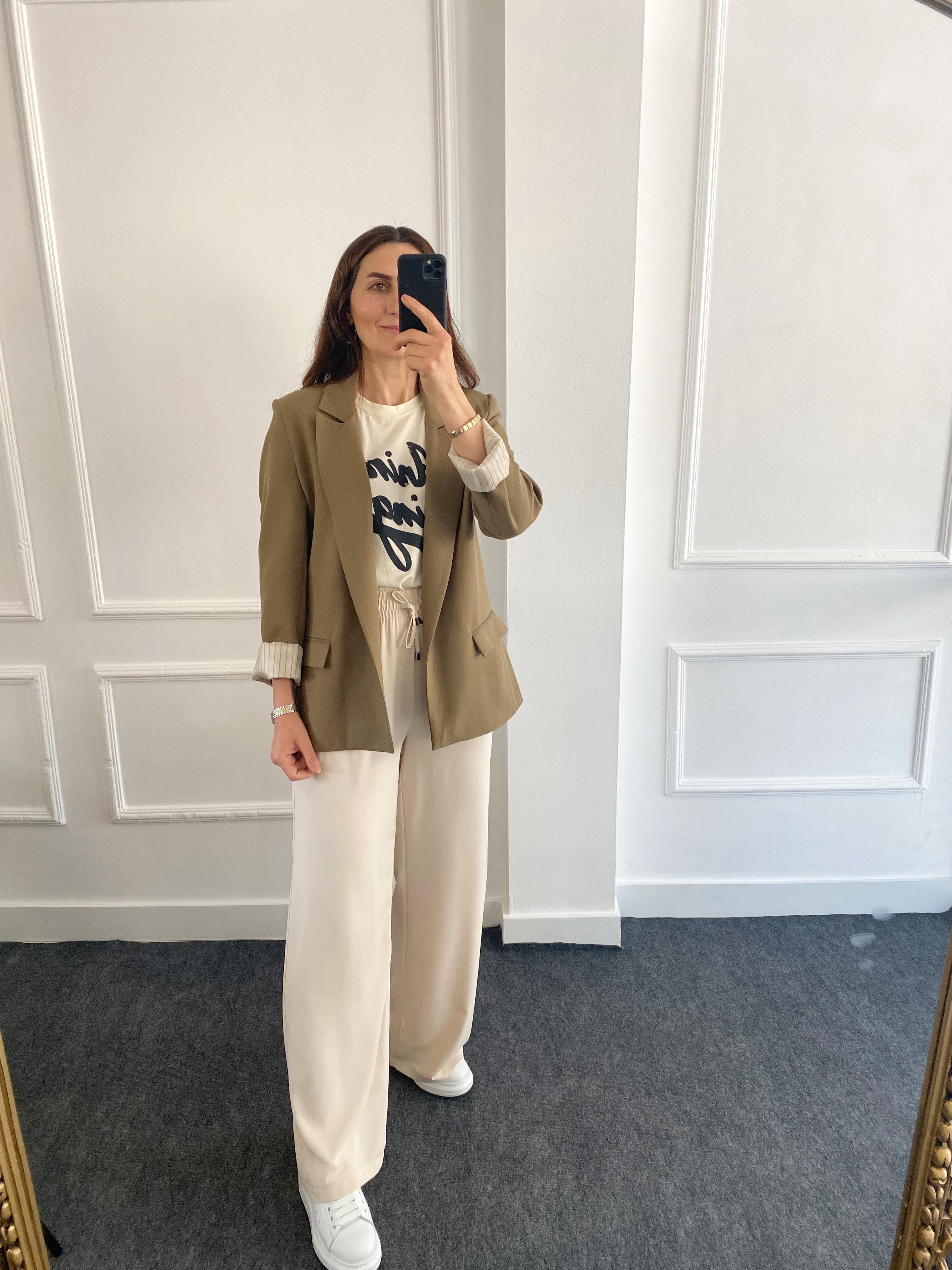 Kolu Katlamalı Blazer Ceket Haki