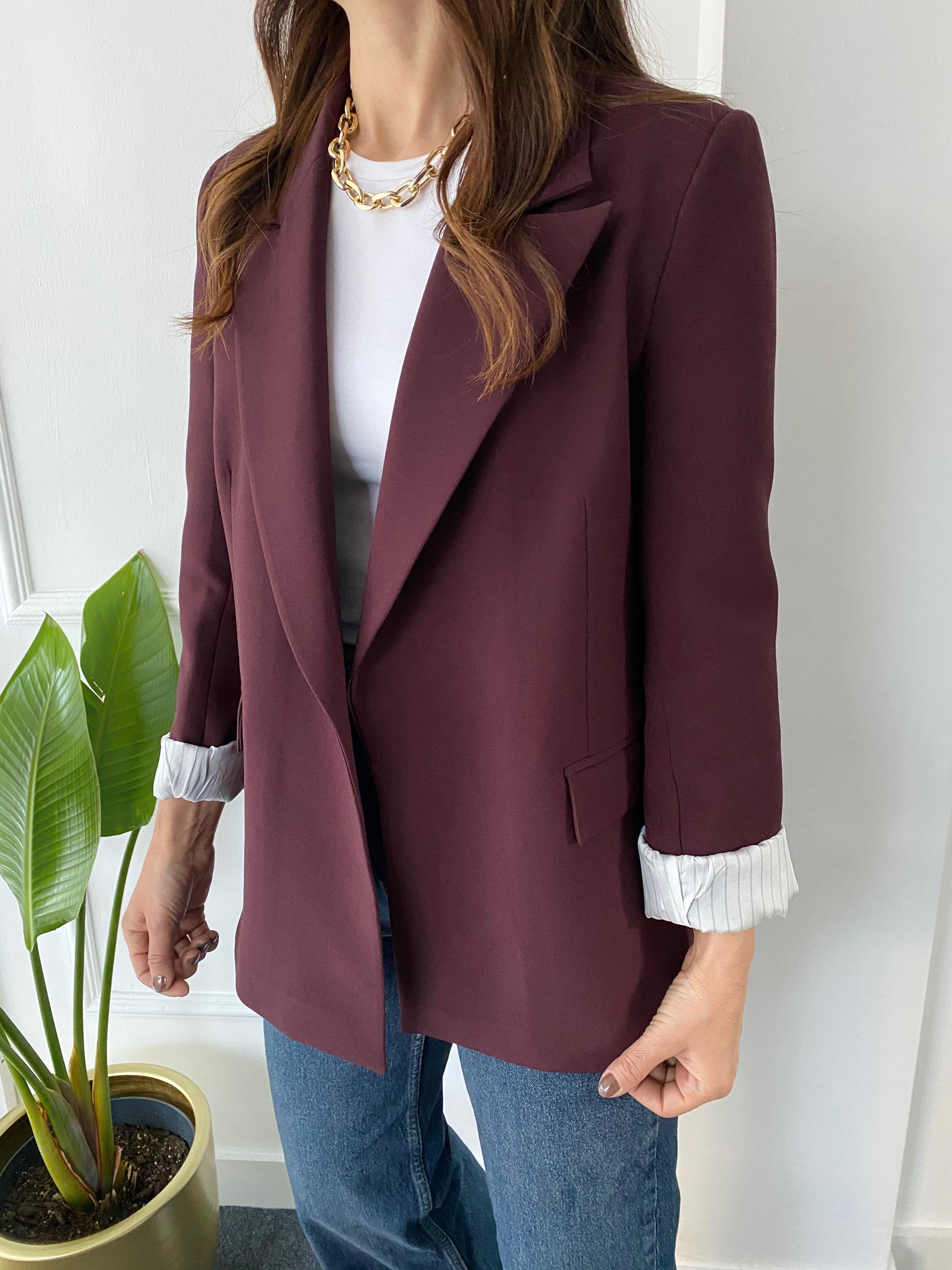 Kolu Katlamalı  Blazer Ceket Mürdüm