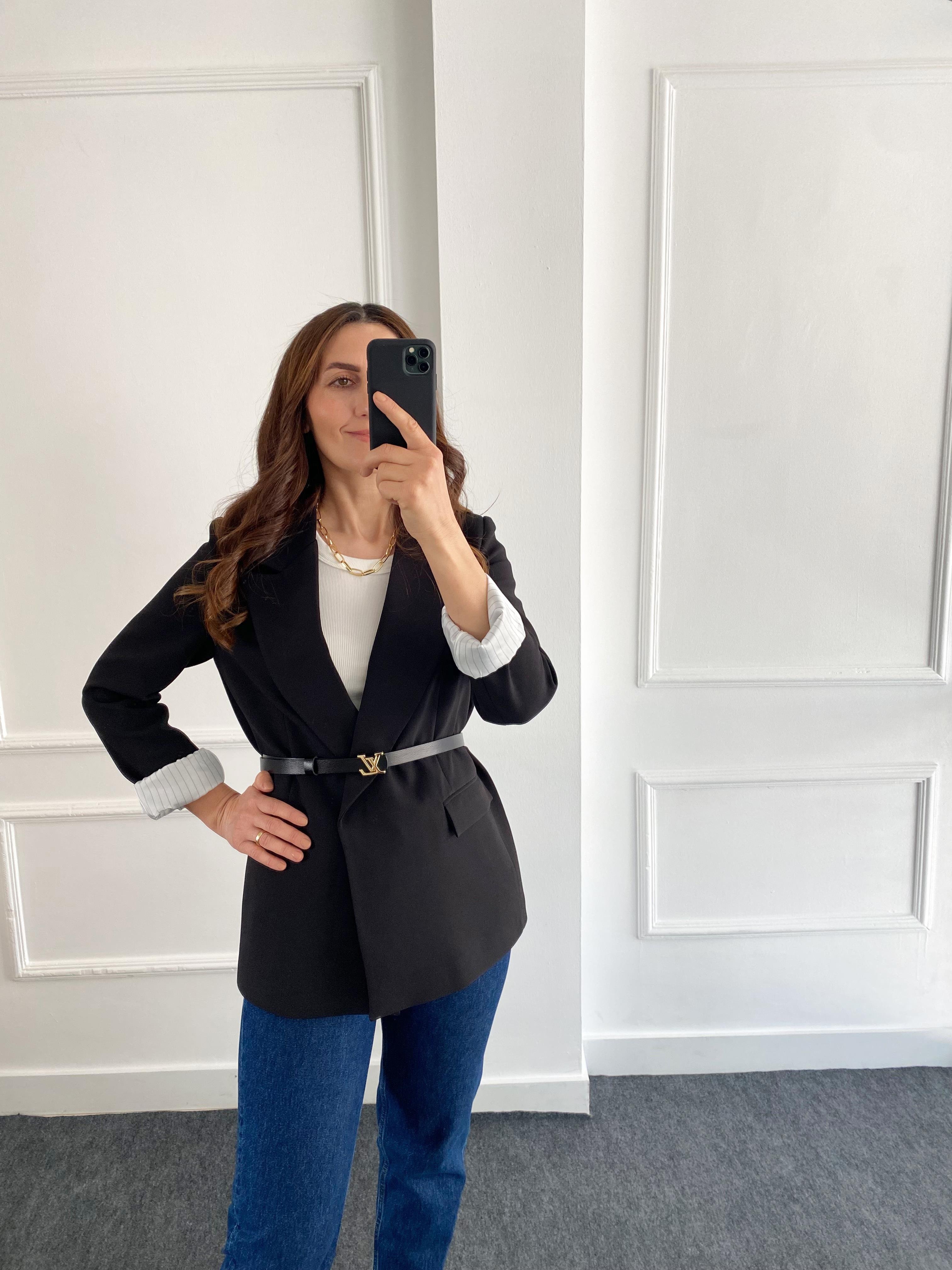 Kolu Katlamalı Blazer Ceket Siyah