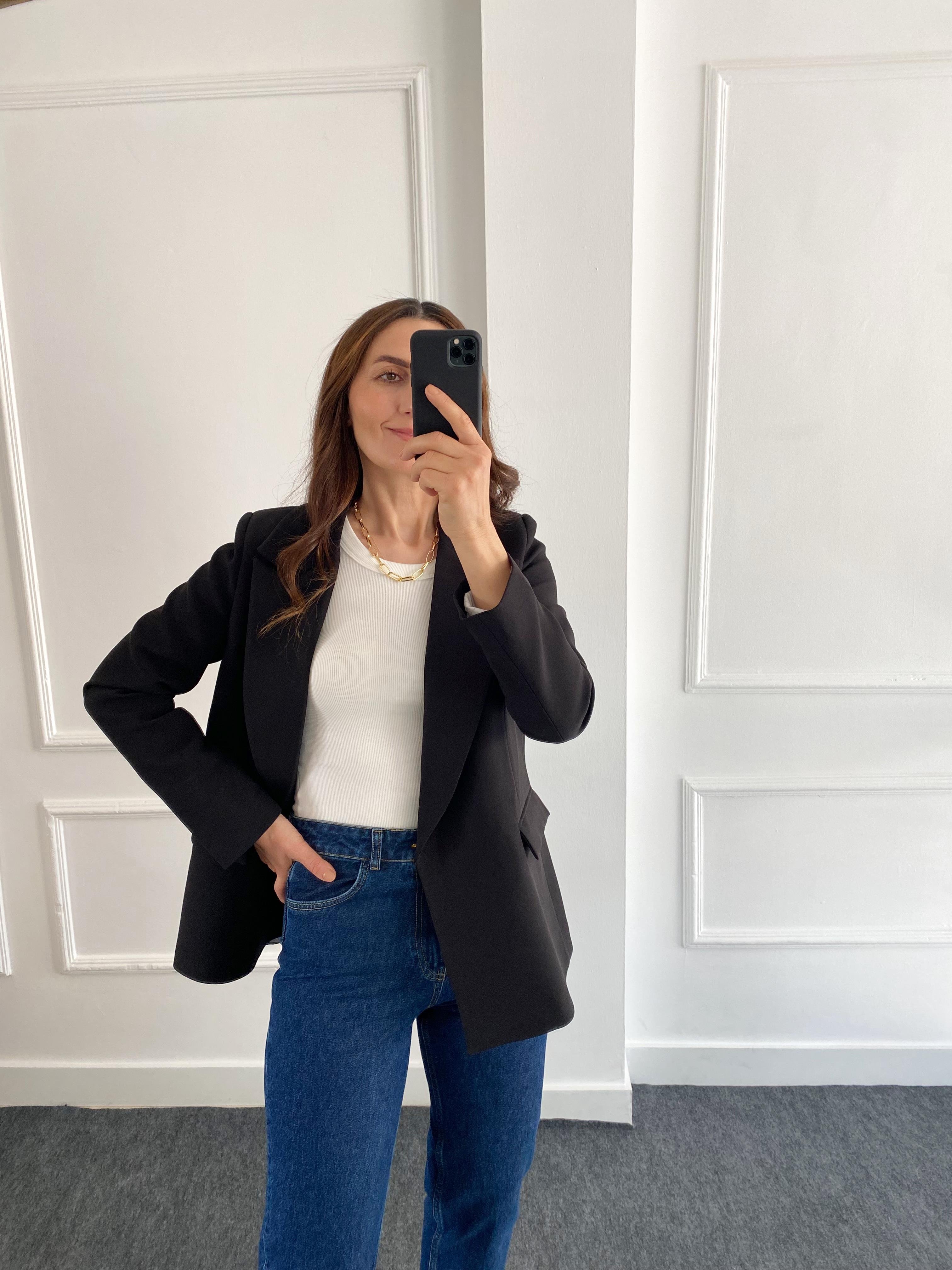 Kolu Katlamalı Blazer Ceket Siyah