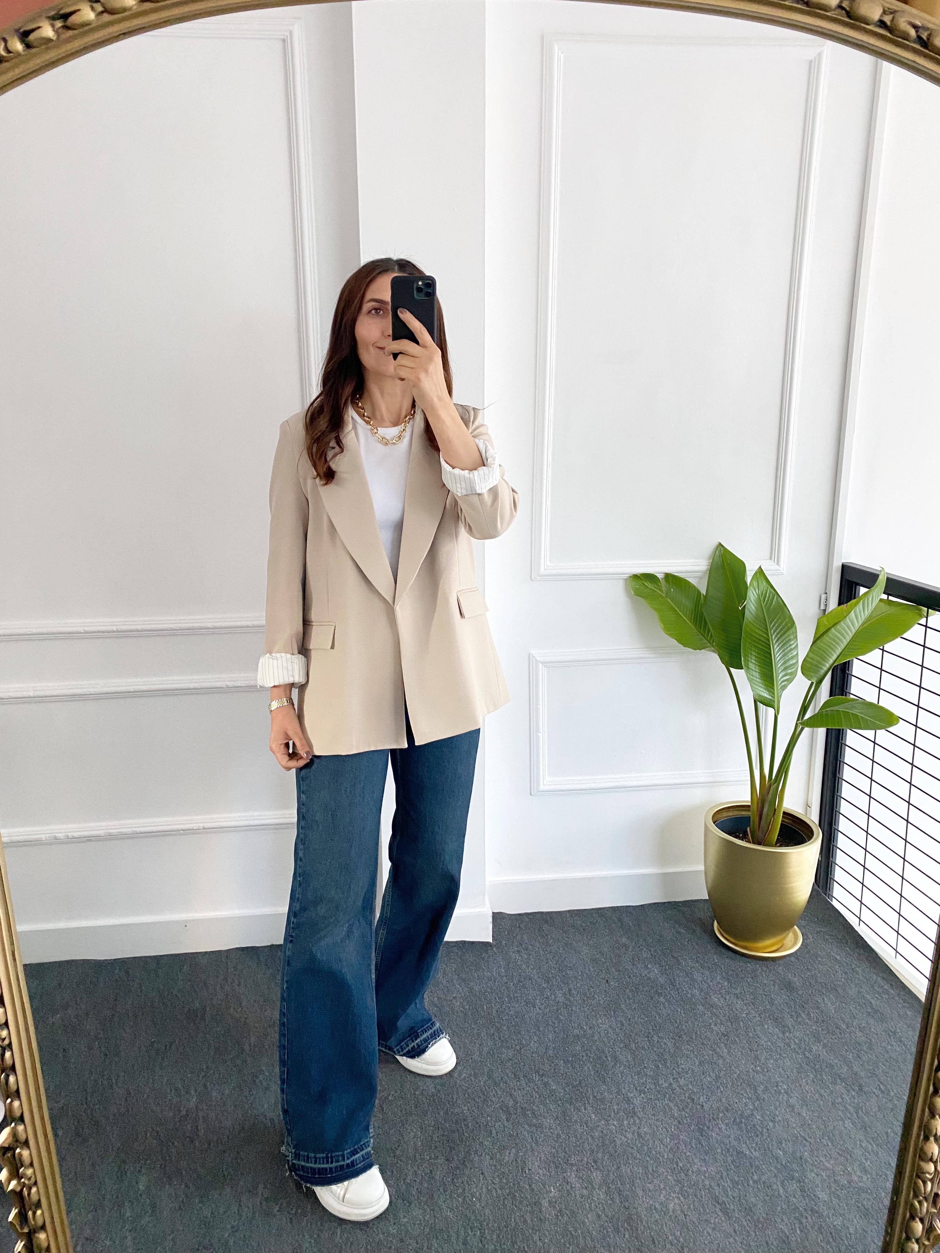 Kolu Katlamalı  Blazer Ceket Taş