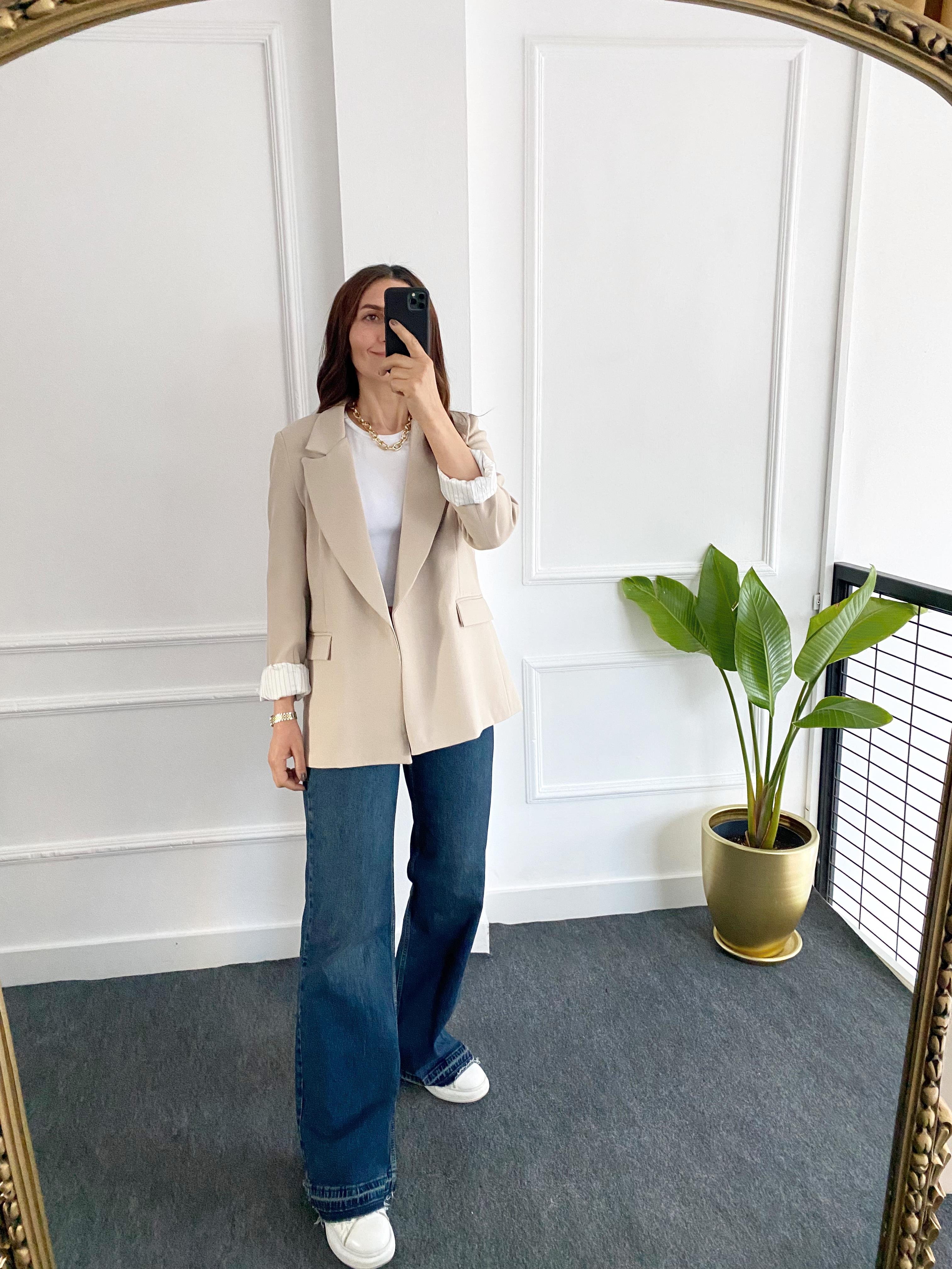 Kolu Katlamalı  Blazer Ceket Taş