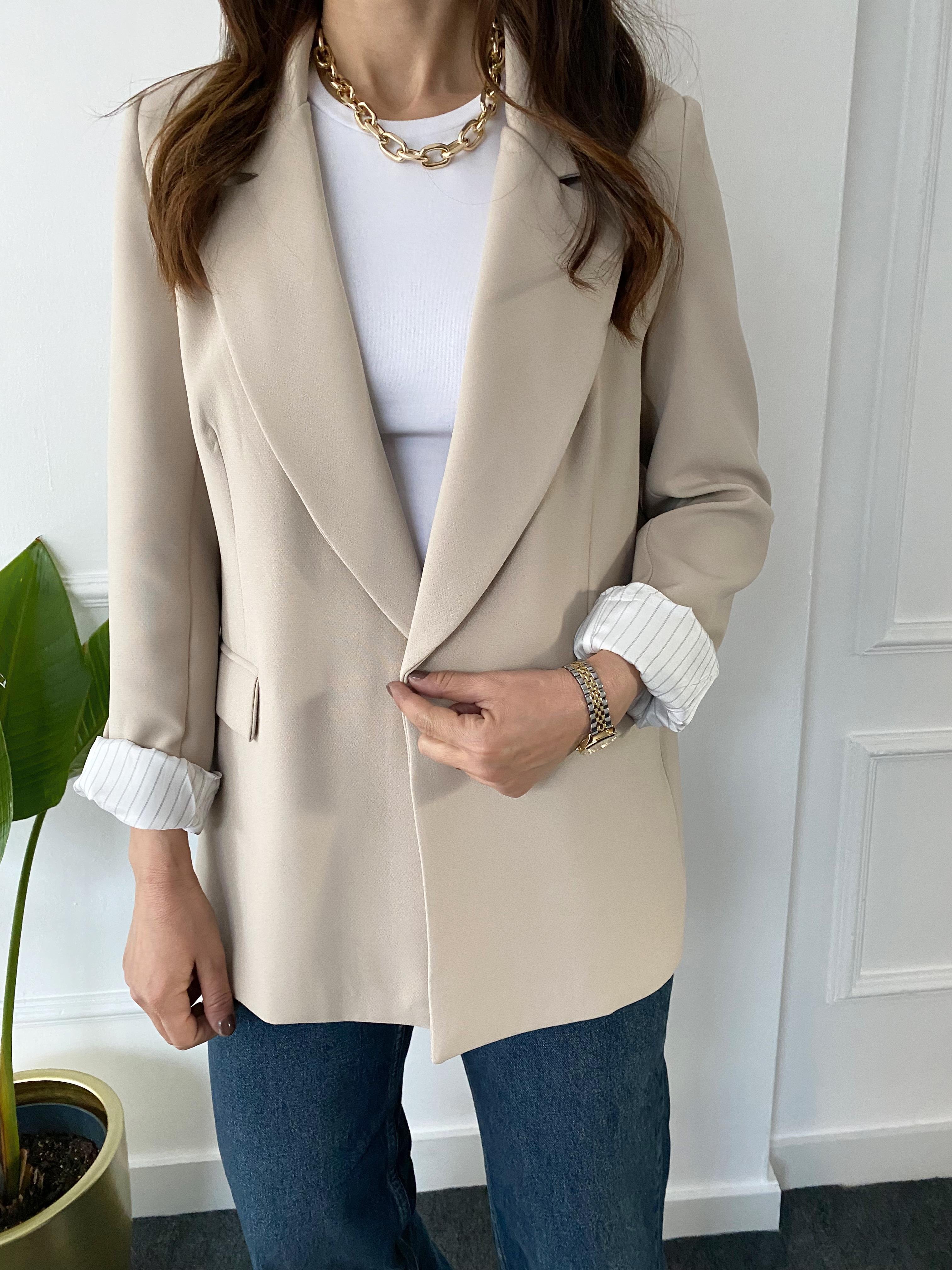 Kolu Katlamalı  Blazer Ceket Taş
