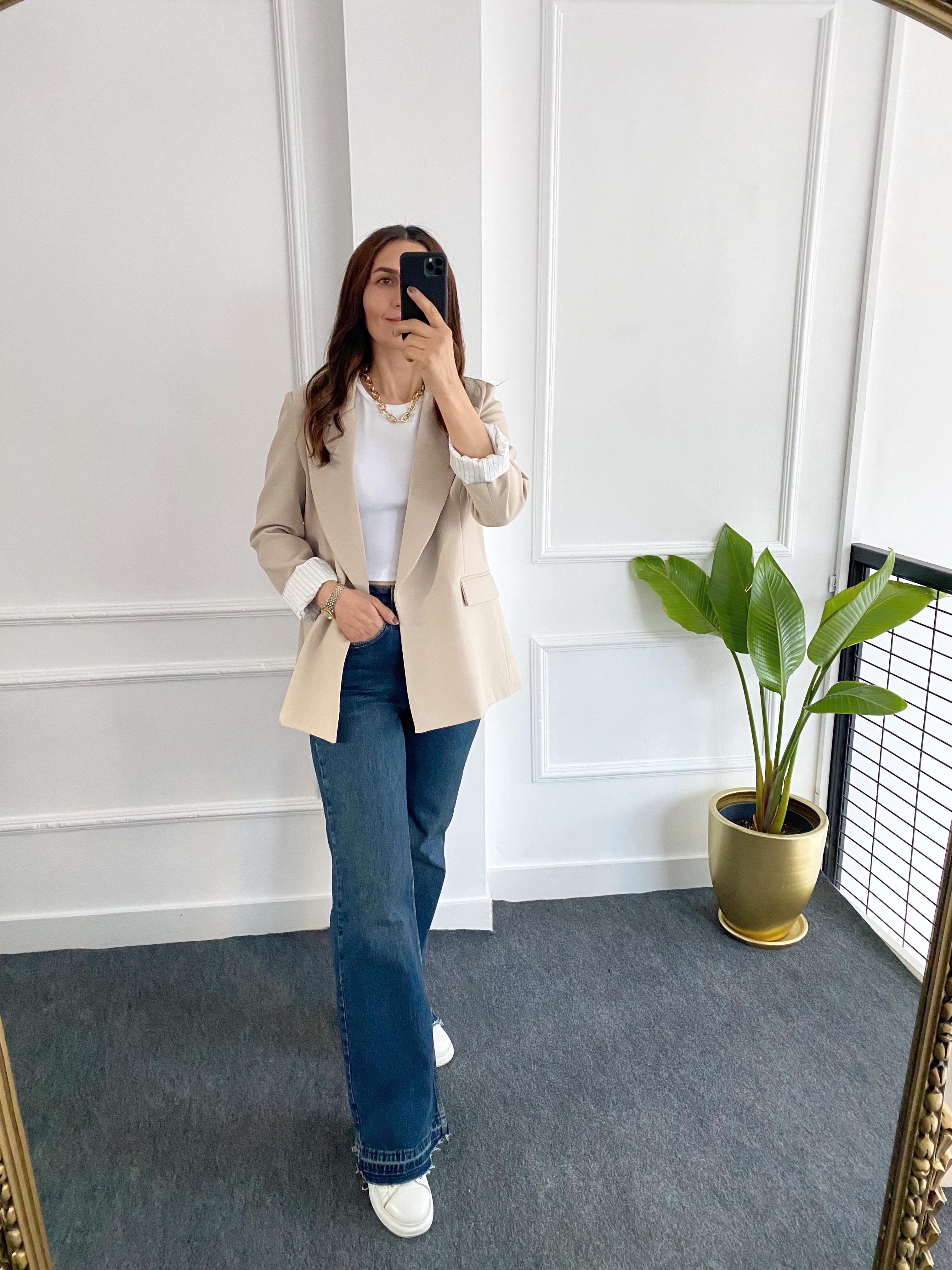 Kolu Katlamalı  Blazer Ceket Taş