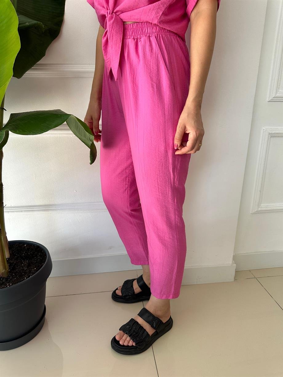 Lastikli Paça Pens Detaylı Pantolon Pembe